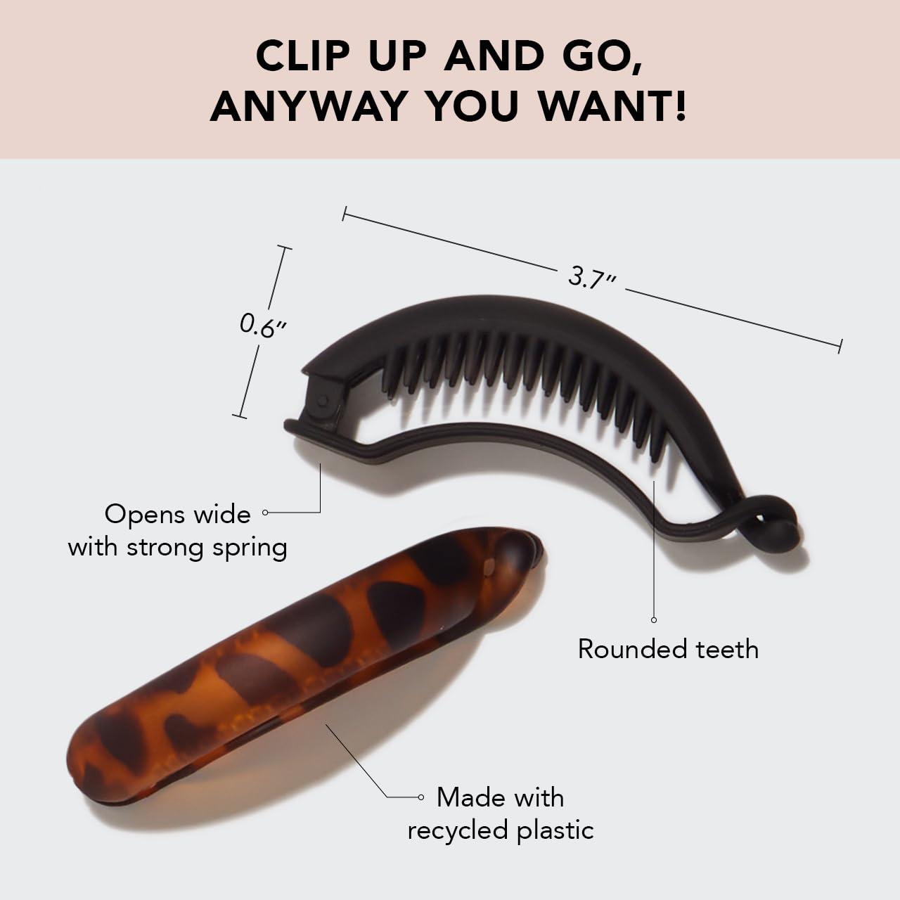 imageKitsch Hair Clips for Women  Recycled Plastic Hair Accessories for Low Ponytail  Matte Ponytail Clips  Creaseless Hair Barrettes for Women  2 Pcs Black and Tortoise