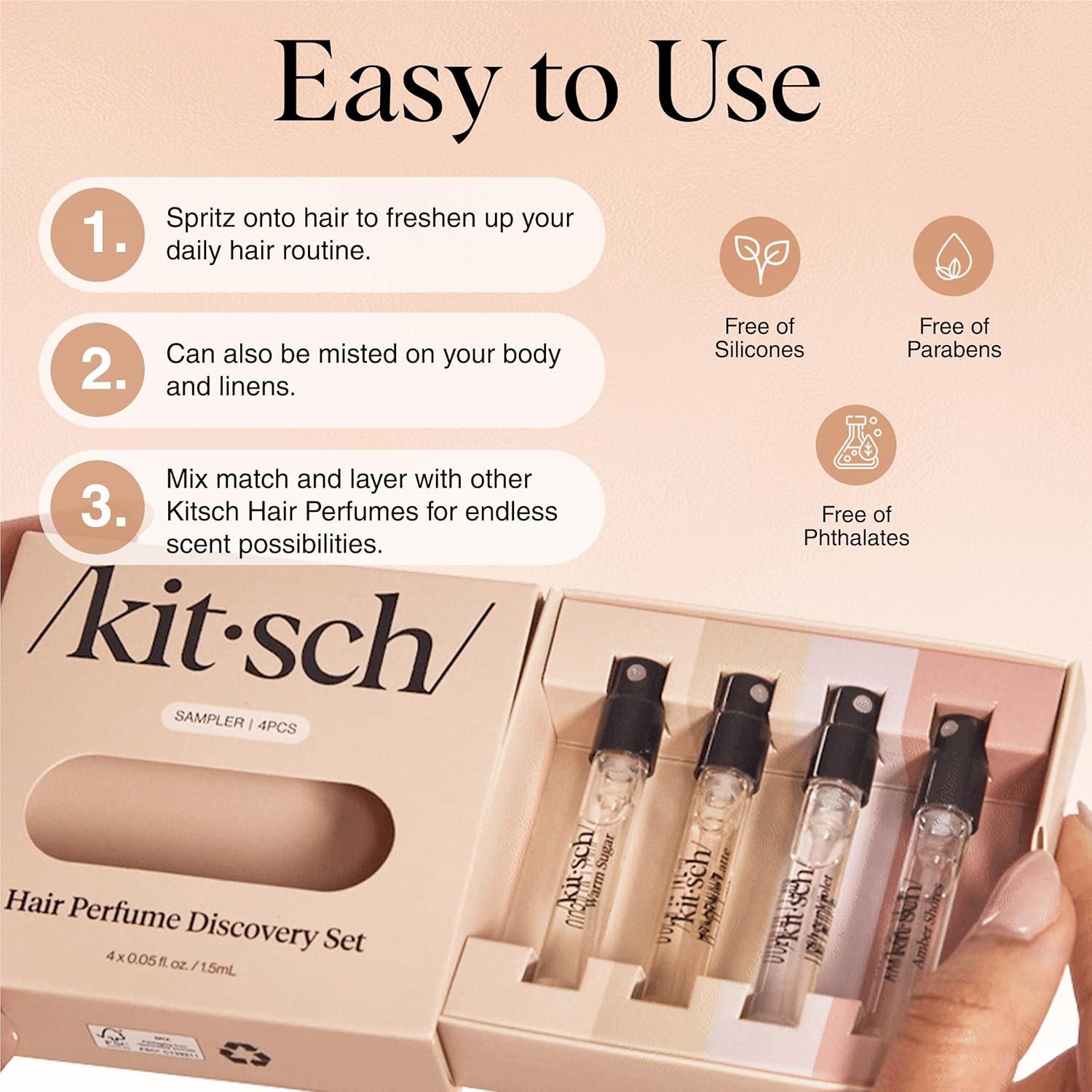 imageKitsch Hair Perfume For Women Discovery Set  Pistachio Latte Warm Sugar Sheer Violet ampamp Amber Waves  Patented OdorEliminating Technology Hair Spray and Body Mist  4 x 15ml