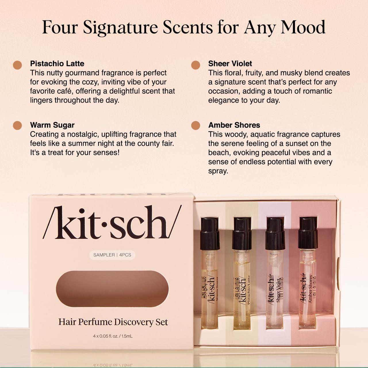 imageKitsch Hair Perfume For Women Discovery Set  Pistachio Latte Warm Sugar Sheer Violet ampamp Amber Waves  Patented OdorEliminating Technology Hair Spray and Body Mist  4 x 15ml