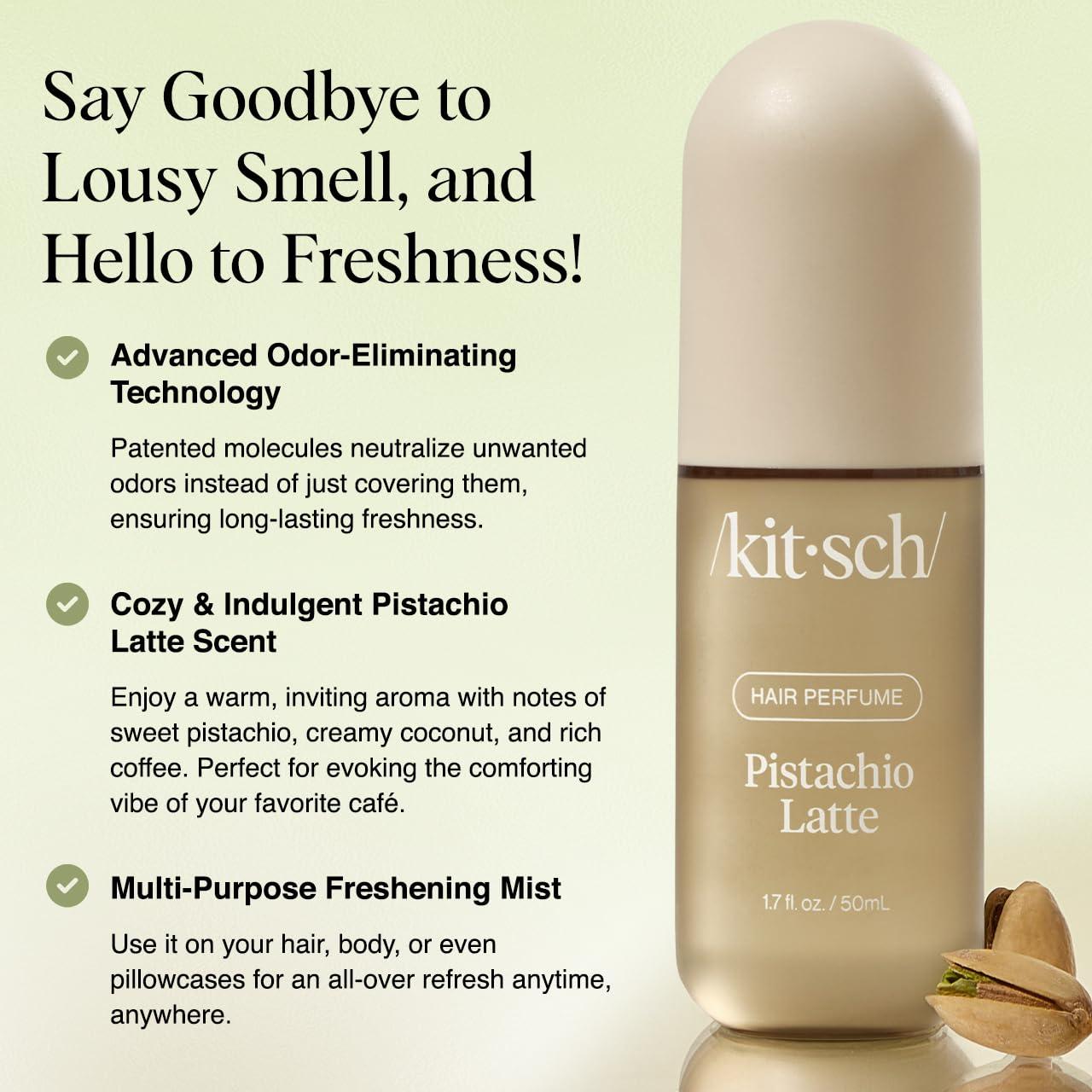 imageKitsch Hair Perfume for Women  Pistachio Latte  Clean Deodorizing ampamp Patented OdorEliminating Technology Hair Spray ampamp Body Mist  Freshen Hair Body ampamp Pillows  Coconut ampamp Warm Coffee Scent  50mL