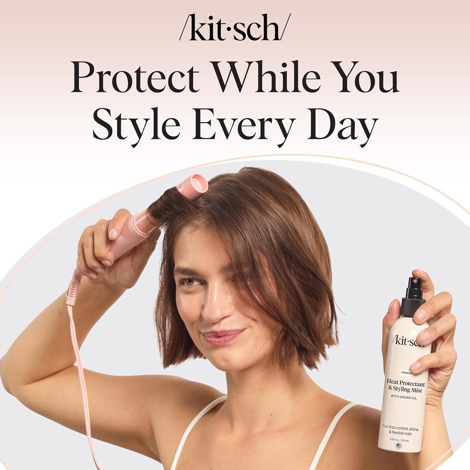 imageKitsch Heat Protection Spray for Hair  Heat Protectant for Hair with Argan Oil  Styling Hair Spray for Frizz Control Shine ampamp Damage Protection  Protects Strands Up to 450F  68oz