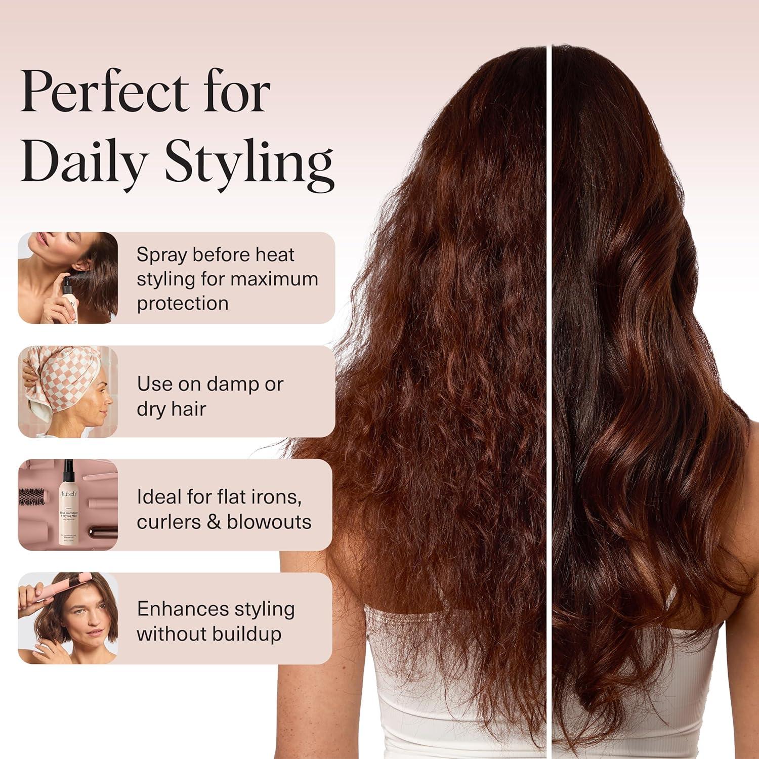 imageKitsch Heat Protection Spray for Hair  Heat Protectant for Hair with Argan Oil  Styling Hair Spray for Frizz Control Shine ampamp Damage Protection  Protects Strands Up to 450F  68oz