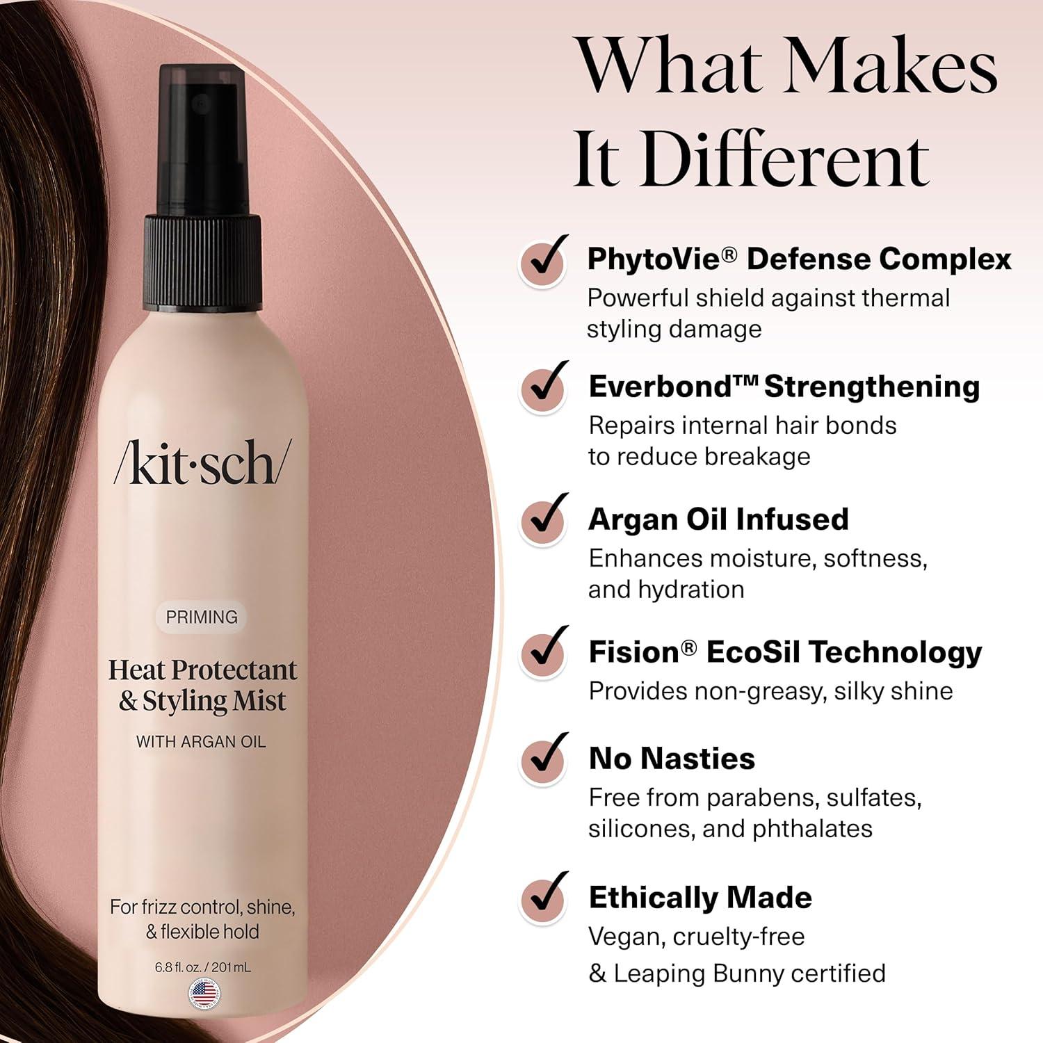 imageKitsch Heat Protection Spray for Hair  Heat Protectant for Hair with Argan Oil  Styling Hair Spray for Frizz Control Shine ampamp Damage Protection  Protects Strands Up to 450F  68oz