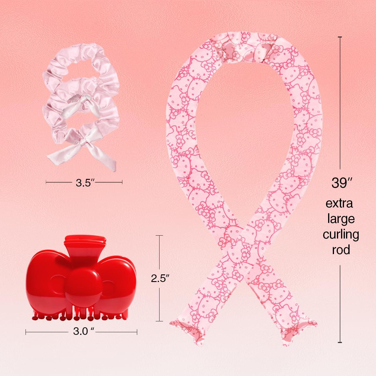 imageKitsch Holiday Hair Hero XL Satin Heatless Styling ampamp Flat Lay Claw  Heatless Curls ampamp Waves Extra Large Curling Rods Satin Scrunchies ampamp Claw Clip for Hair Protection Gifts for Women 4pc set AuraPink Kitty Faces