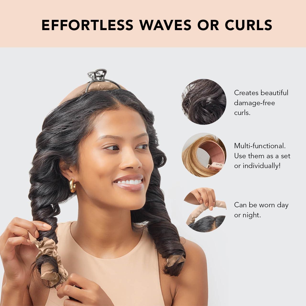 imageKitsch Holiday Hair Hero XL Satin Heatless Styling ampamp Flat Lay Claw  Heatless Curls ampamp Waves Extra Large Curling Rods Satin Scrunchies ampamp Claw Clip for Hair Protection Gifts for Women 4pc set AuraChampagne