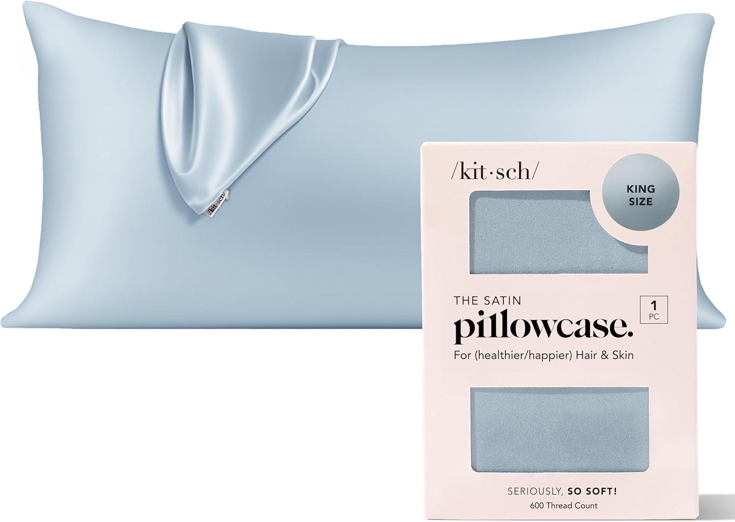 imageKitsch Holiday Satin Pillowcase with Zipper for Hair and Skin Softer Than Silk Pillow Cases 2 Pack Cooling Pillow Covers Machine Washable WrinkleFree Satin Queen Size Set of 2 19quotx26quot BlushHaze Blue
