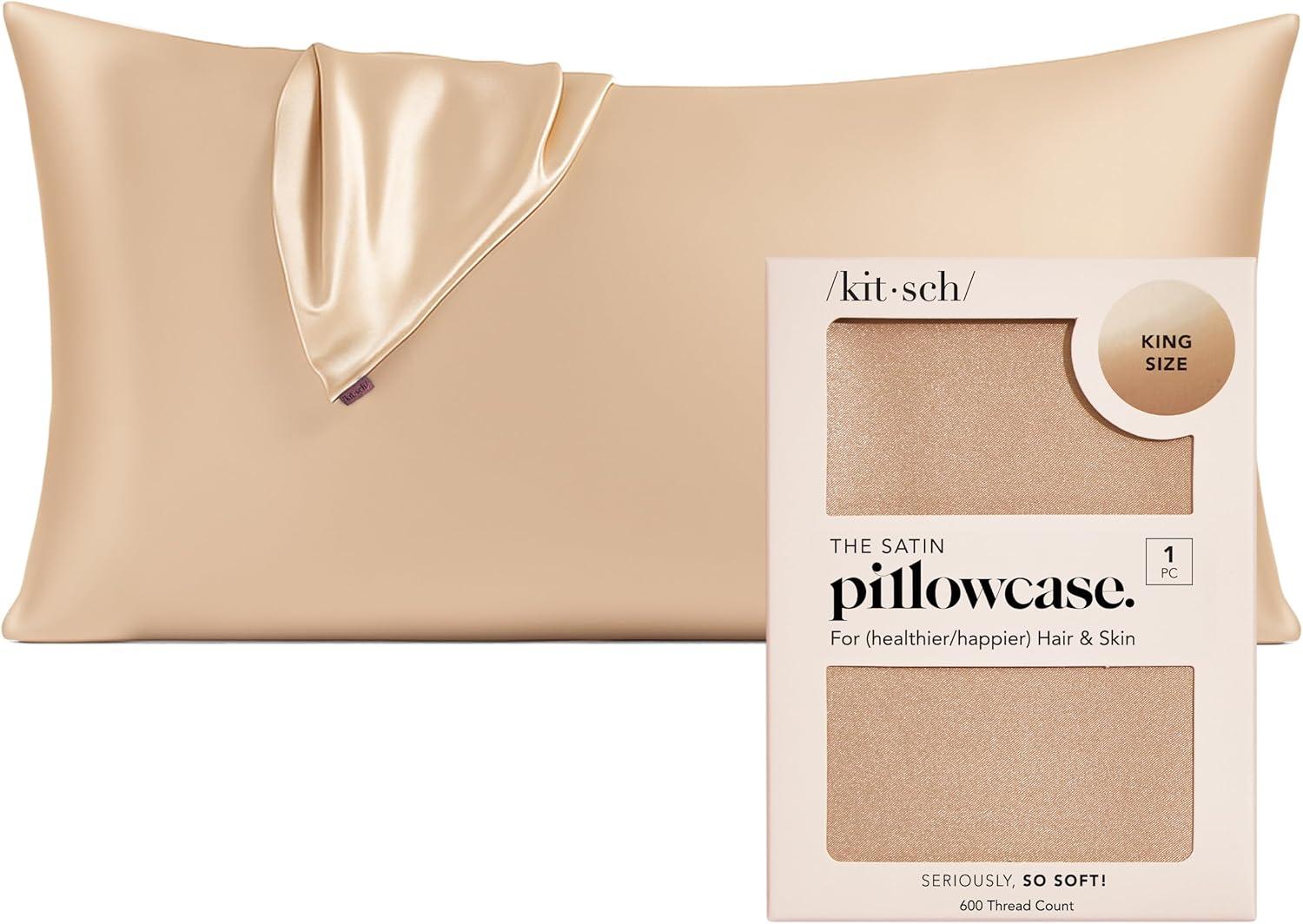 imageKitsch Holiday Satin Pillowcase with Zipper for Hair and Skin Softer Than Silk Pillow Cases 2 Pack Cooling Pillow Covers Machine Washable WrinkleFree Satin Queen Size Set of 2 19quotx26quot BlushChampagne