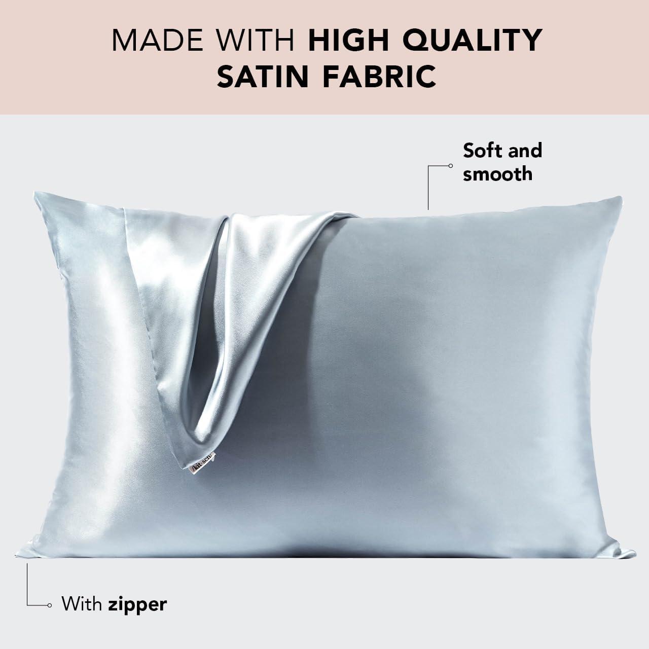 imageKitsch Holiday Satin Pillowcase with Zipper for Hair and Skin Softer Than Silk Pillow Cases 2 Pack Cooling Pillow Covers Machine Washable WrinkleFree Satin Queen Size Set of 2 19quotx26quot BlushHaze Blue