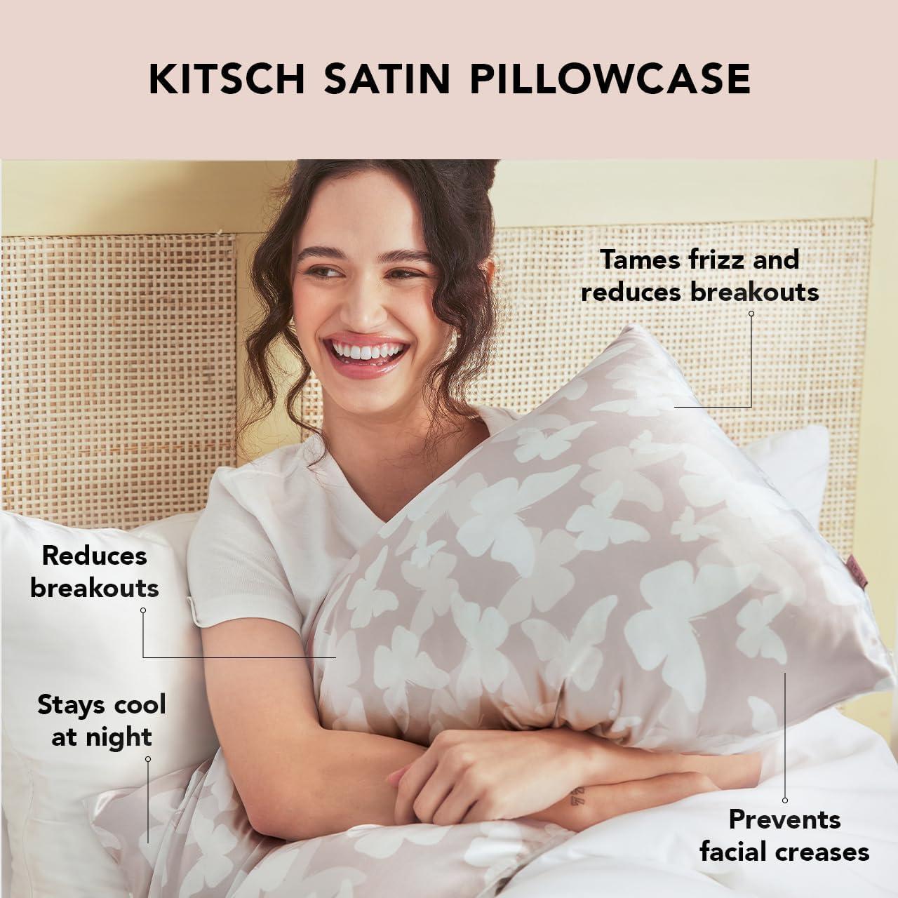 imageKitsch Holiday Satin Pillowcase with Zipper for Hair and Skin Softer Than Silk Pillow Cases 2 Pack Cooling Pillow Covers Machine Washable WrinkleFree Satin Queen Size Set of 2 19quotx26quot BlushChampagne Butterfly