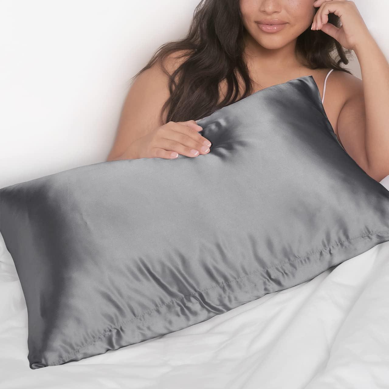 imageKitsch Holiday Satin Pillowcase with Zipper for Hair and Skin Softer Than Silk Pillow Cases 2 Pack Cooling Pillow Covers Machine Washable WrinkleFree Satin Queen Size Set of 2 19quotx26quot BlushCharcoal