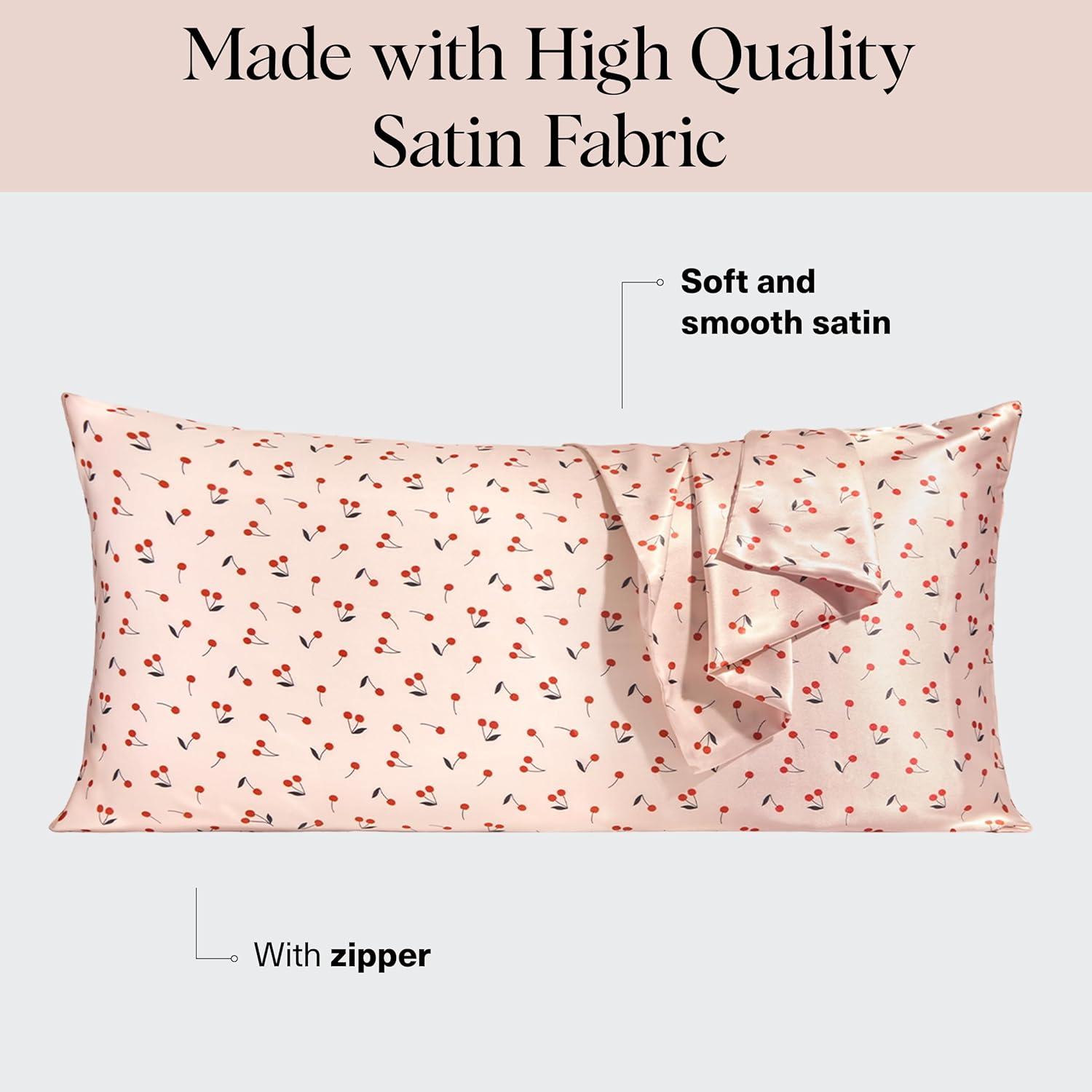 imageKitsch Holiday Satin Pillowcase with Zipper for Hair and Skin Softer Than Silk Pillow Cases 2 Pack Cooling Pillow Covers Machine Washable WrinkleFree Satin Queen Size Set of 2 19quotx26quot BlushCherry Print