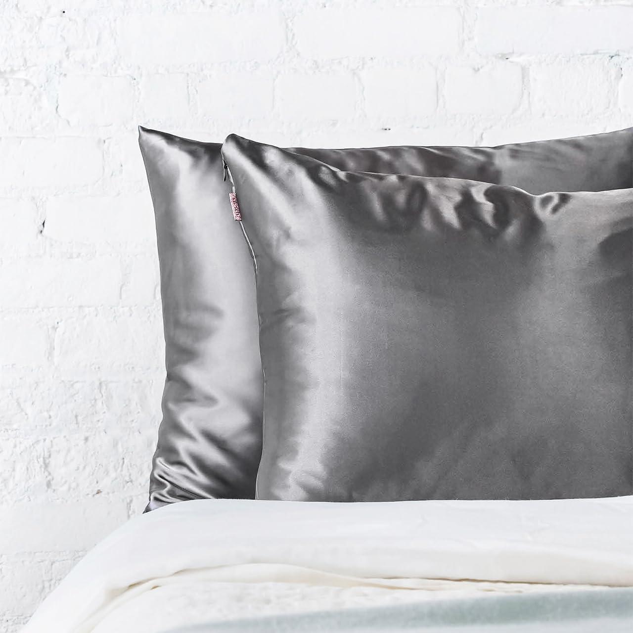 imageKitsch Holiday Satin Pillowcase with Zipper for Hair and Skin Softer Than Silk Pillow Cases 2 Pack Cooling Pillow Covers Machine Washable WrinkleFree Satin Queen Size Set of 2 19quotx26quot BlushCharcoal