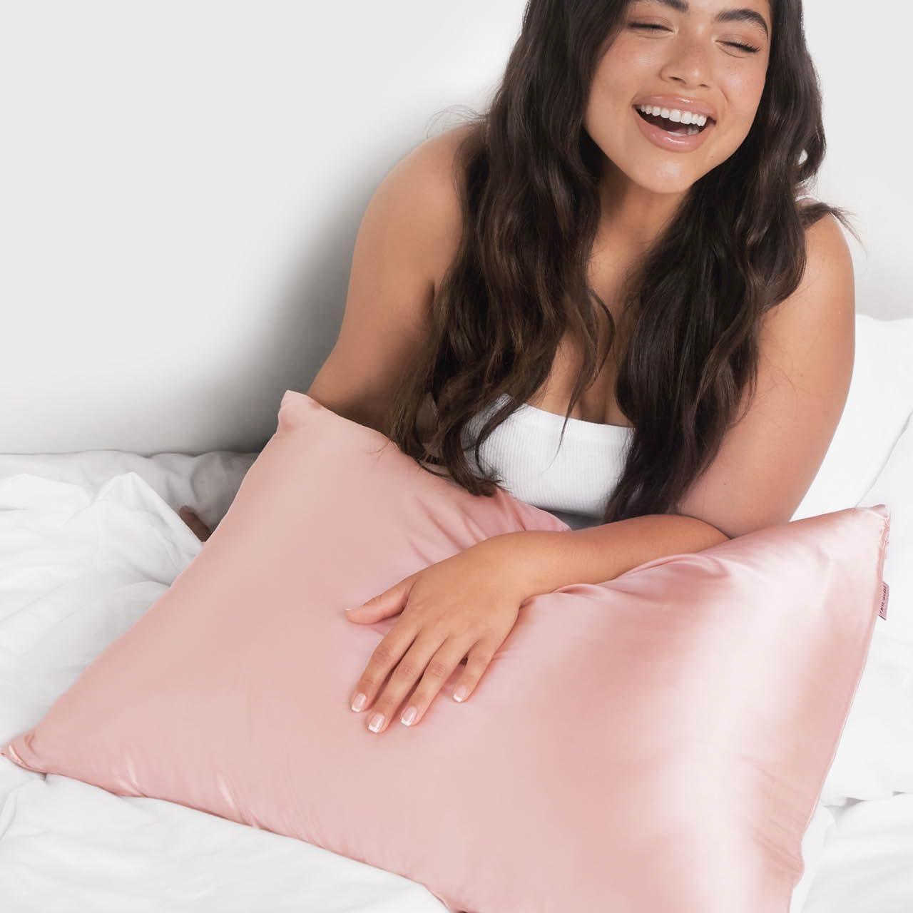 imageKitsch Holiday Satin Pillowcase with Zipper for Hair and Skin Softer Than Silk Pillow Cases 2 Pack Cooling Pillow Covers Machine Washable WrinkleFree Satin Queen Size Set of 2 19quotx26quot BlushBlush