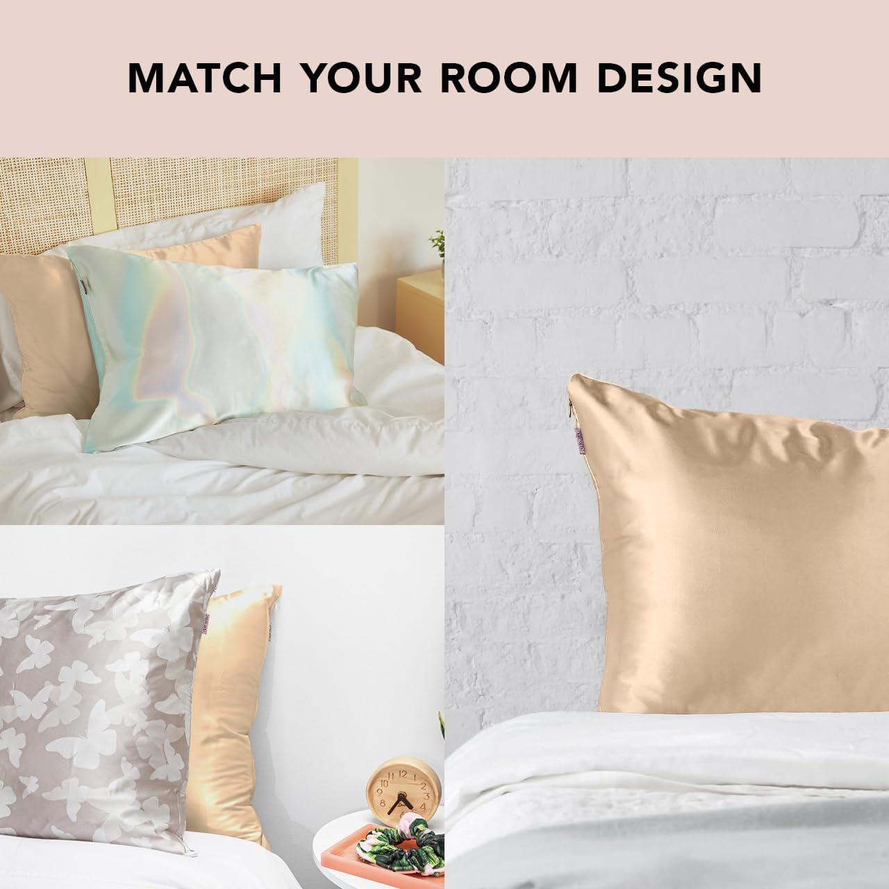 imageKitsch Holiday Satin Pillowcase with Zipper for Hair and Skin Softer Than Silk Pillow Cases 2 Pack Cooling Pillow Covers Machine Washable WrinkleFree Satin Queen Size Set of 2 19quotx26quot BlushChampagne