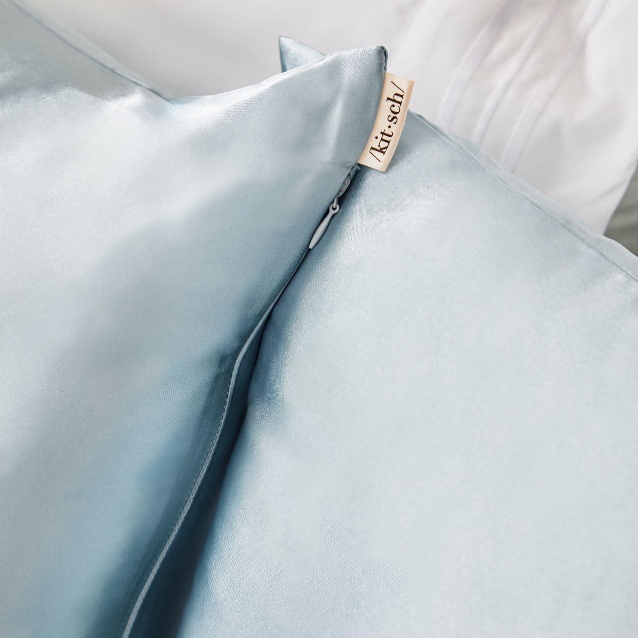 imageKitsch Holiday Satin Pillowcase with Zipper for Hair and Skin Softer Than Silk Pillow Cases 2 Pack Cooling Pillow Covers Machine Washable WrinkleFree Satin Queen Size Set of 2 19quotx26quot BlushHaze Blue