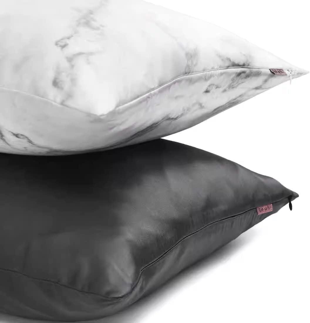 imageKitsch Holiday Satin Pillowcase with Zipper for Hair and Skin Softer Than Silk Pillow Cases 2 Pack Cooling Pillow Covers Machine Washable WrinkleFree Satin Queen Size Set of 2 19quotx26quot BlushCharcoal