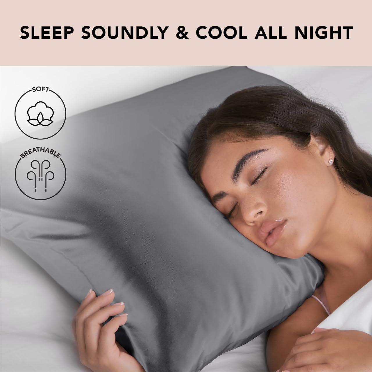 imageKitsch Holiday Satin Pillowcase with Zipper for Hair and Skin Softer Than Silk Pillow Cases 2 Pack Cooling Pillow Covers Machine Washable WrinkleFree Satin Queen Size Set of 2 19quotx26quot BlushCharcoal