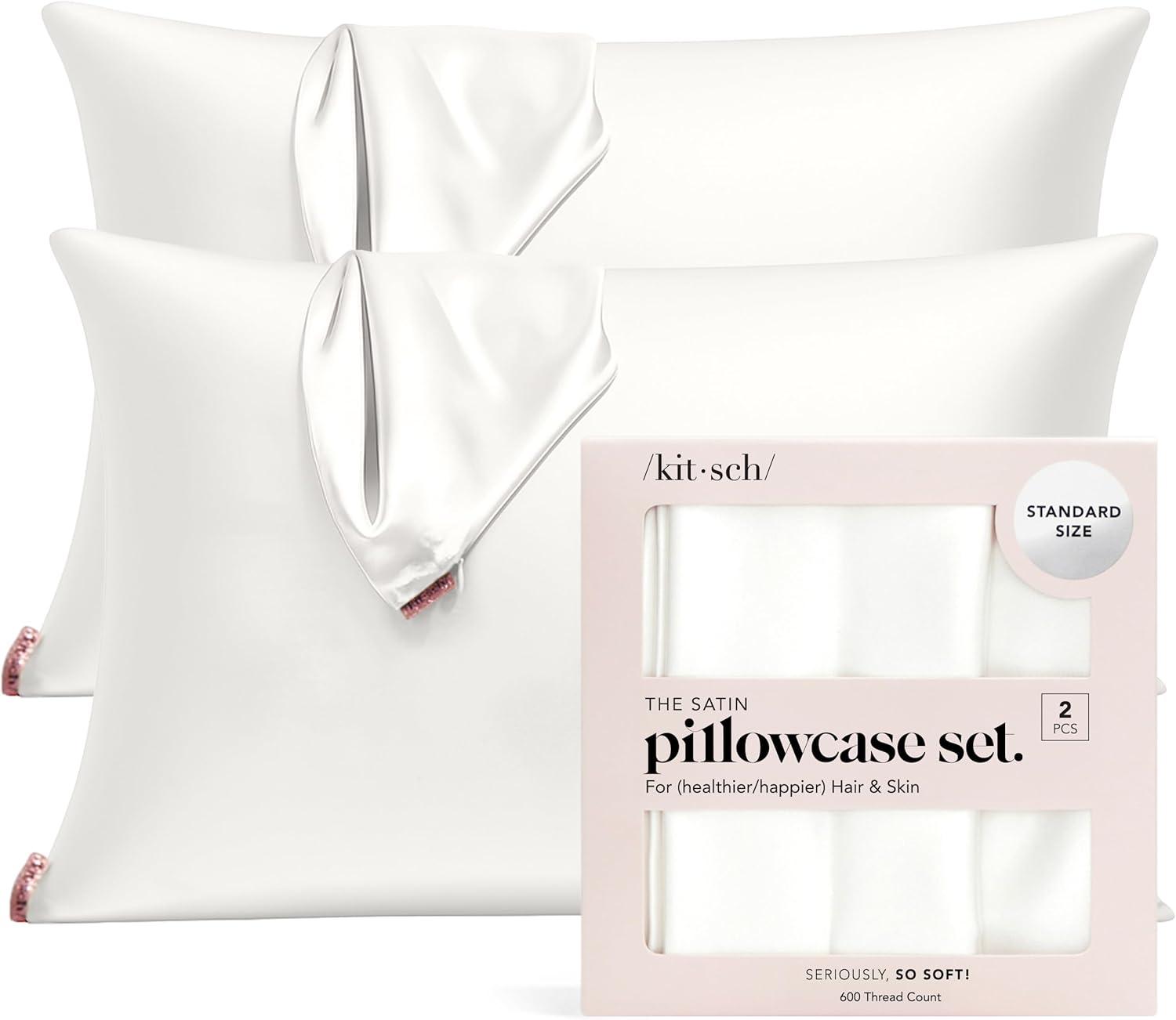 imageKitsch Holiday Satin Pillowcase with Zipper for Hair and Skin Softer Than Silk Pillow Cases 2 Pack Cooling Pillow Covers Machine Washable WrinkleFree Satin Queen Size Set of 2 19quotx26quot BlushIvory