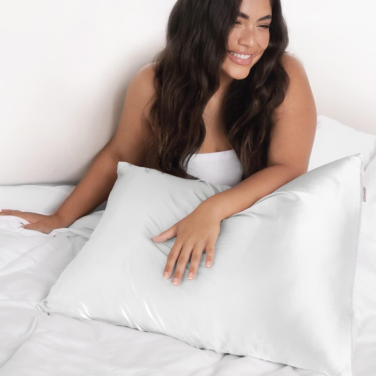 imageKitsch Holiday Satin Pillowcase with Zipper for Hair and Skin Softer Than Silk Pillow Cases 2 Pack Cooling Pillow Covers Machine Washable WrinkleFree Satin Queen Size Set of 2 19quotx26quot BlushIvory
