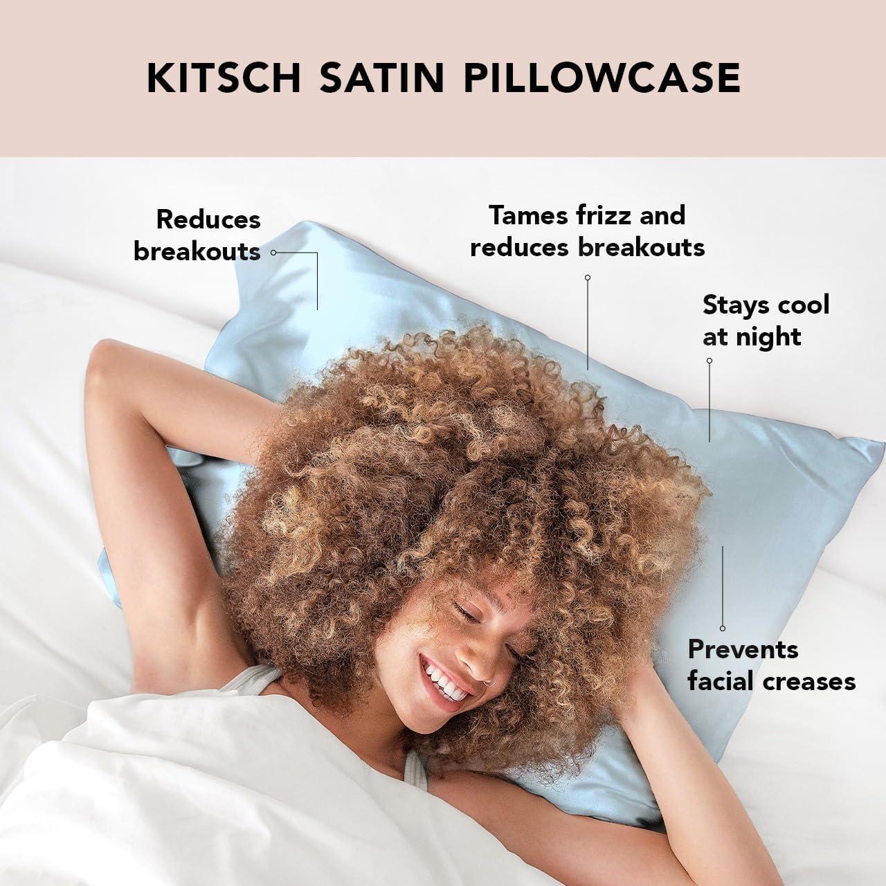imageKitsch Holiday Satin Pillowcase with Zipper for Hair and Skin Softer Than Silk Pillow Cases 2 Pack Cooling Pillow Covers Machine Washable WrinkleFree Satin Queen Size Set of 2 19quotx26quot BlushHaze Blue