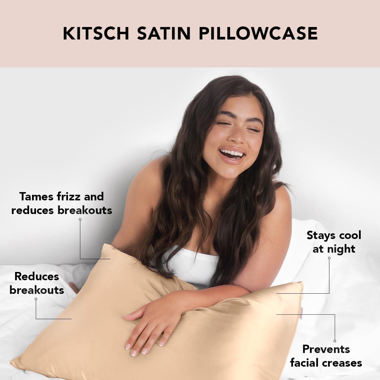 imageKitsch Holiday Satin Pillowcase with Zipper for Hair and Skin Softer Than Silk Pillow Cases 2 Pack Cooling Pillow Covers Machine Washable WrinkleFree Satin Queen Size Set of 2 19quotx26quot BlushChampagne
