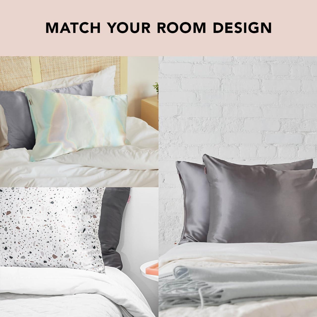 imageKitsch Holiday Satin Pillowcase with Zipper for Hair and Skin Softer Than Silk Pillow Cases 2 Pack Cooling Pillow Covers Machine Washable WrinkleFree Satin Queen Size Set of 2 19quotx26quot BlushCharcoal