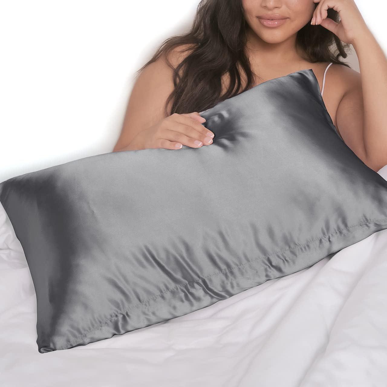 imageKitsch Holiday Satin Pillowcase with Zipper for Hair and Skin Softer Than Silk Pillow Cases 2 Pack Cooling Pillow Covers Machine Washable WrinkleFree Satin Queen Size Set of 2 19quotx26quot BlushCharcoal