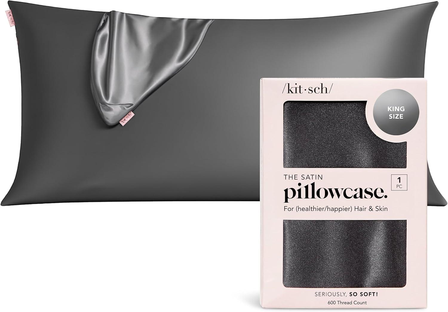 imageKitsch Holiday Satin Pillowcase with Zipper for Hair and Skin Softer Than Silk Pillow Cases 2 Pack Cooling Pillow Covers Machine Washable WrinkleFree Satin Queen Size Set of 2 19quotx26quot BlushCharcoal