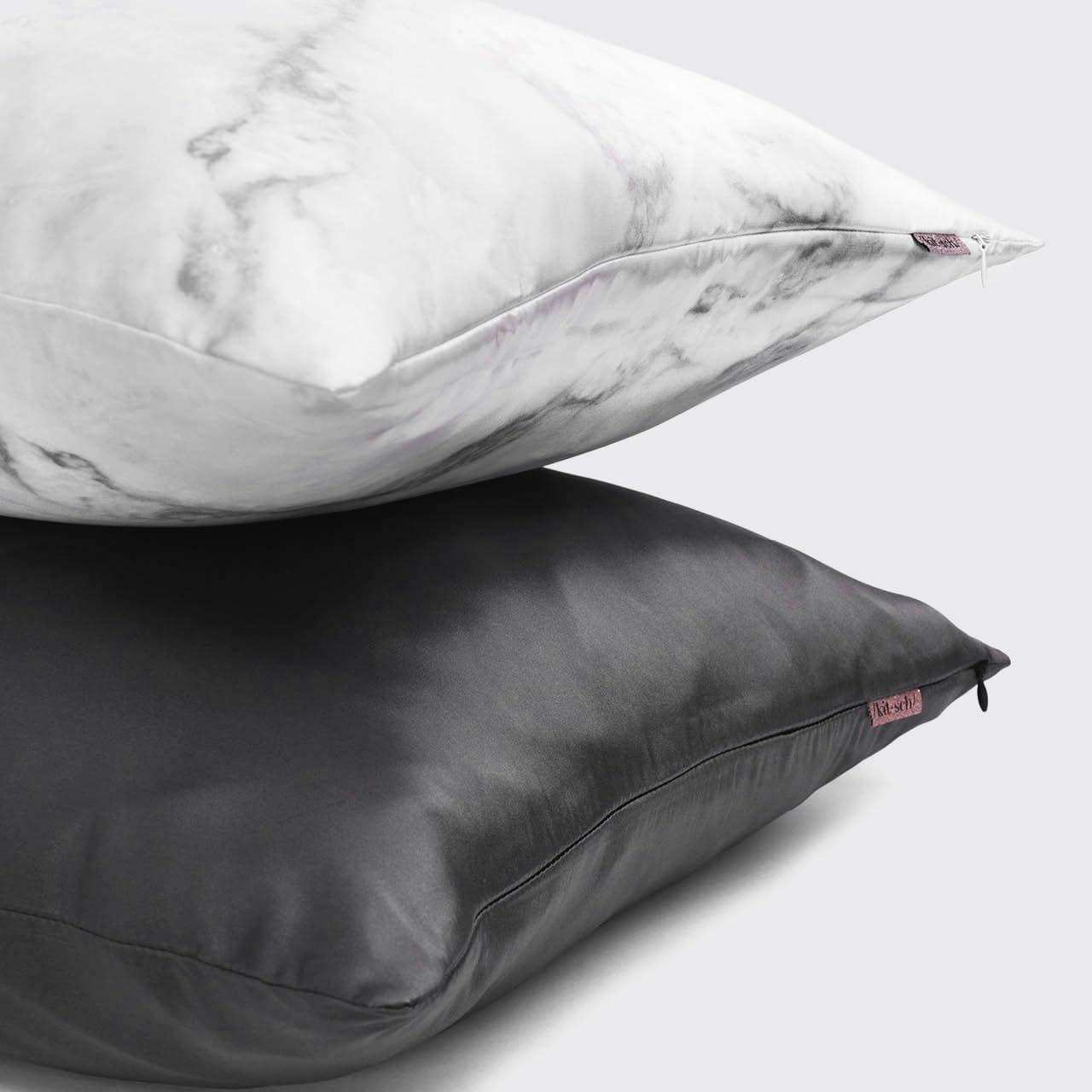 imageKitsch Holiday Satin Pillowcase with Zipper for Hair and Skin Softer Than Silk Pillow Cases 2 Pack Cooling Pillow Covers Machine Washable WrinkleFree Satin Queen Size Set of 2 19quotx26quot BlushCharcoal