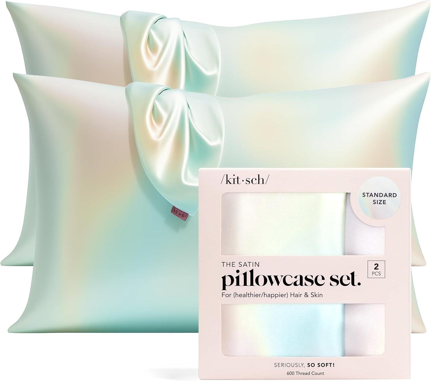 imageKitsch Holiday Satin Pillowcase with Zipper for Hair and Skin Softer Than Silk Pillow Cases 2 Pack Cooling Pillow Covers Machine Washable WrinkleFree Satin Queen Size Set of 2 19quotx26quot BlushAura