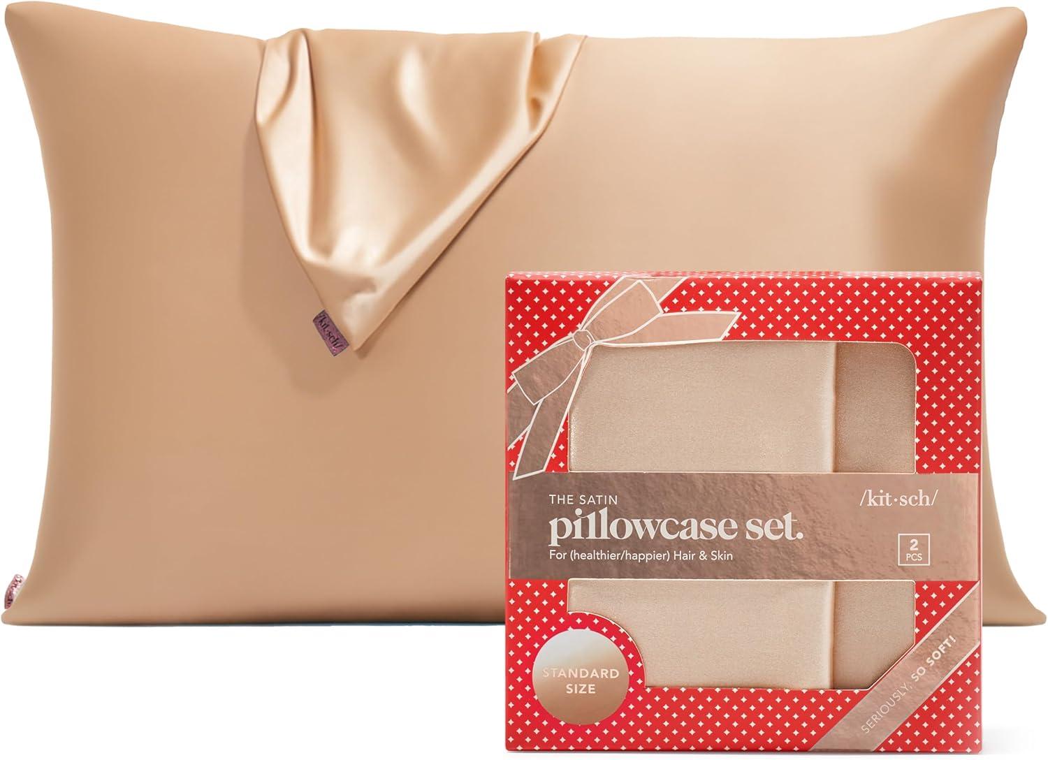 imageKitsch Holiday Satin Pillowcase with Zipper for Hair and Skin Softer Than Silk Pillow Cases 2 Pack Cooling Pillow Covers Machine Washable WrinkleFree Satin Queen Size Set of 2 19quotx26quot BlushChampagne
