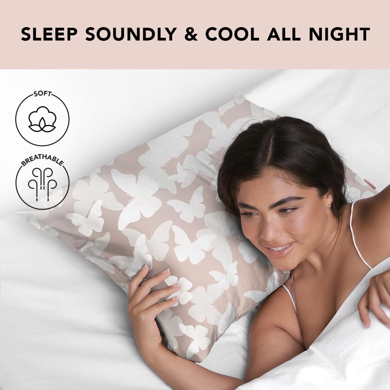 imageKitsch Holiday Satin Pillowcase with Zipper for Hair and Skin Softer Than Silk Pillow Cases 2 Pack Cooling Pillow Covers Machine Washable WrinkleFree Satin Queen Size Set of 2 19quotx26quot BlushChampagne Butterfly