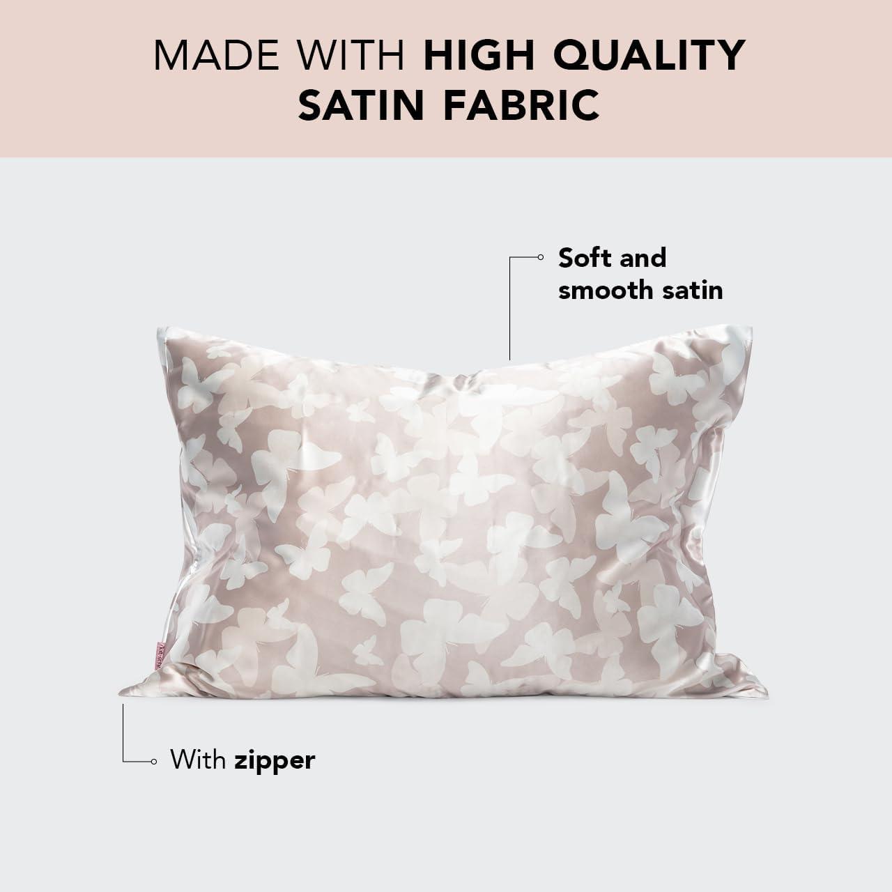 imageKitsch Holiday Satin Pillowcase with Zipper for Hair and Skin Softer Than Silk Pillow Cases 2 Pack Cooling Pillow Covers Machine Washable WrinkleFree Satin Queen Size Set of 2 19quotx26quot BlushChampagne Butterfly