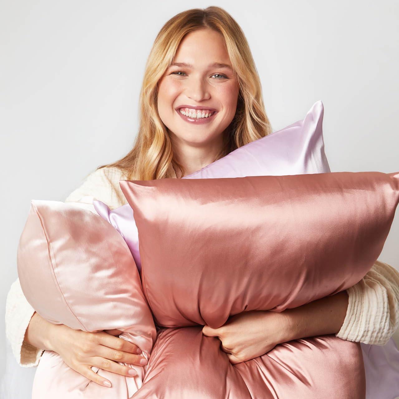 imageKitsch Holiday Satin Pillowcase with Zipper for Hair and Skin Softer Than Silk Pillow Cases 2 Pack Cooling Pillow Covers Machine Washable WrinkleFree Satin Queen Size Set of 2 19quotx26quot BlushBlush