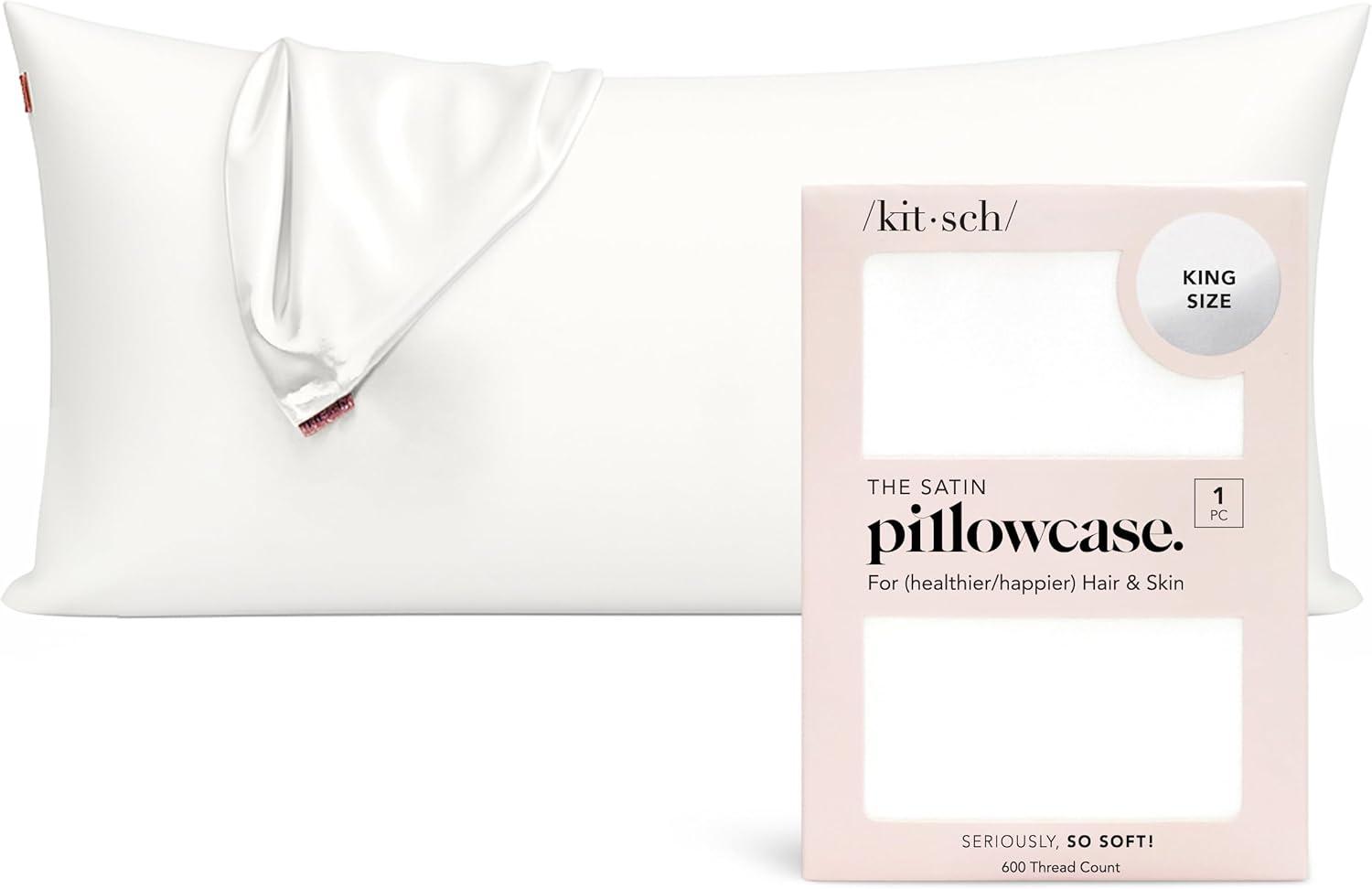 imageKitsch Holiday Satin Pillowcase with Zipper for Hair and Skin Softer Than Silk Pillow Cases 2 Pack Cooling Pillow Covers Machine Washable WrinkleFree Satin Queen Size Set of 2 19quotx26quot BlushIvory