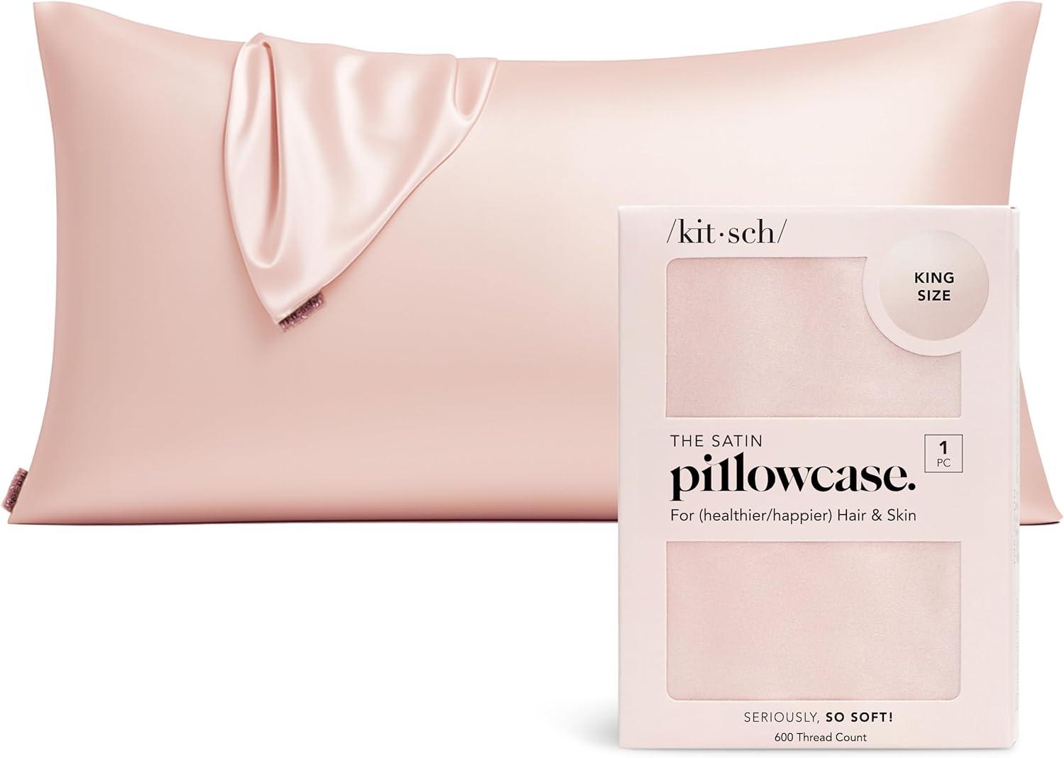 imageKitsch Holiday Satin Pillowcase with Zipper for Hair and Skin Softer Than Silk Pillow Cases 2 Pack Cooling Pillow Covers Machine Washable WrinkleFree Satin Queen Size Set of 2 19quotx26quot BlushBlush