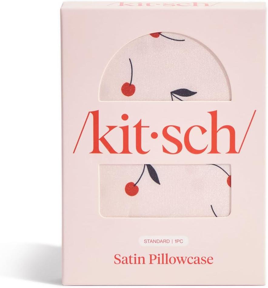imageKitsch Holiday Satin Pillowcase with Zipper for Hair and Skin Softer Than Silk Pillow Cases 2 Pack Cooling Pillow Covers Machine Washable WrinkleFree Satin Queen Size Set of 2 19quotx26quot BlushCherry Print