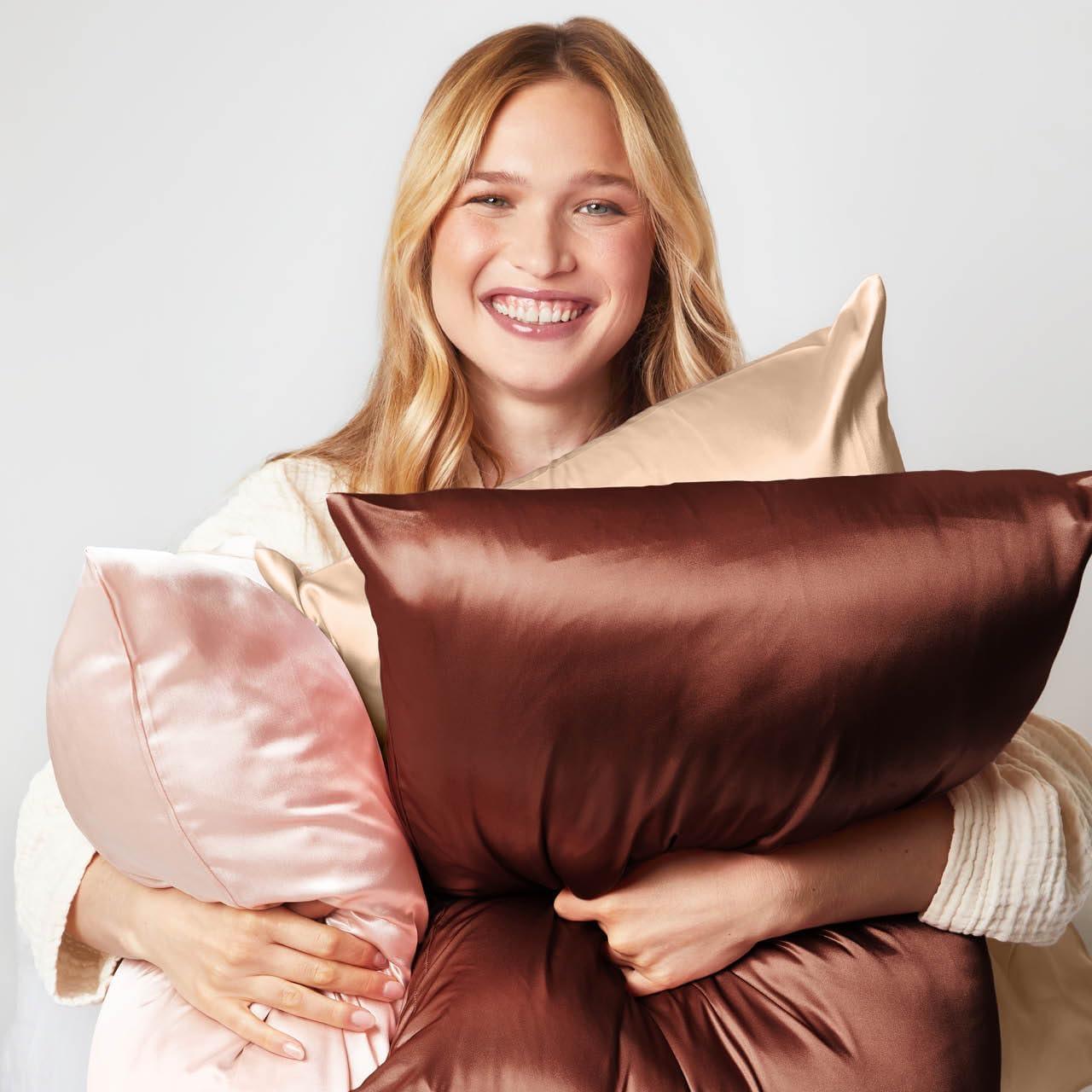imageKitsch Holiday Satin Pillowcase with Zipper for Hair and Skin Softer Than Silk Pillow Cases 2 Pack Cooling Pillow Covers Machine Washable WrinkleFree Satin Queen Size Set of 2 19quotx26quot BlushChampagne