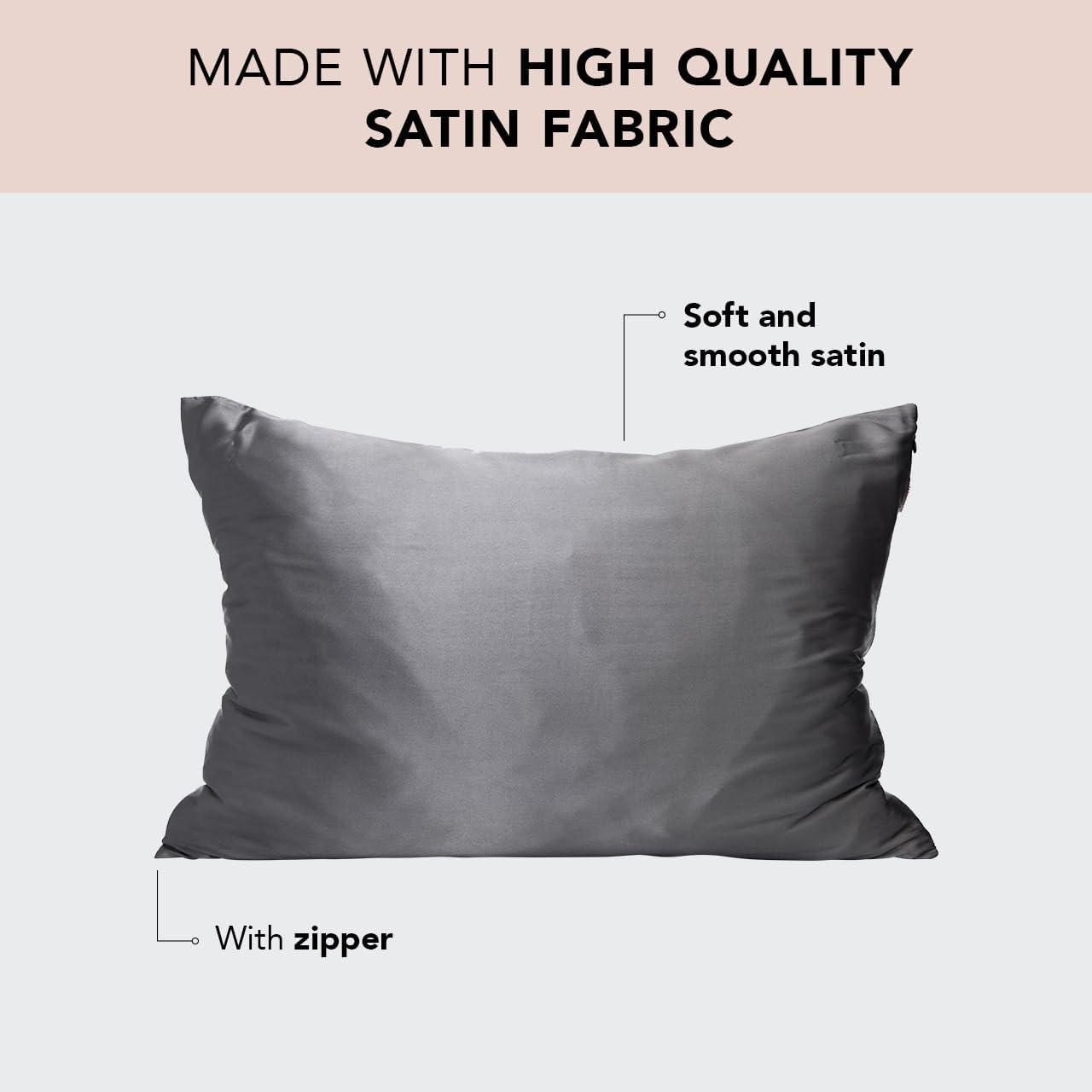 imageKitsch Holiday Satin Pillowcase with Zipper for Hair and Skin Softer Than Silk Pillow Cases 2 Pack Cooling Pillow Covers Machine Washable WrinkleFree Satin Queen Size Set of 2 19quotx26quot BlushCharcoal