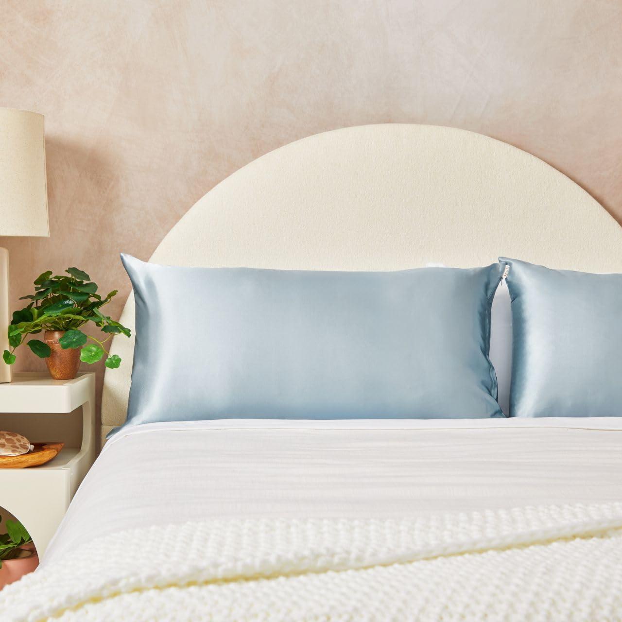 imageKitsch Holiday Satin Pillowcase with Zipper for Hair and Skin Softer Than Silk Pillow Cases 2 Pack Cooling Pillow Covers Machine Washable WrinkleFree Satin Queen Size Set of 2 19quotx26quot BlushHaze Blue