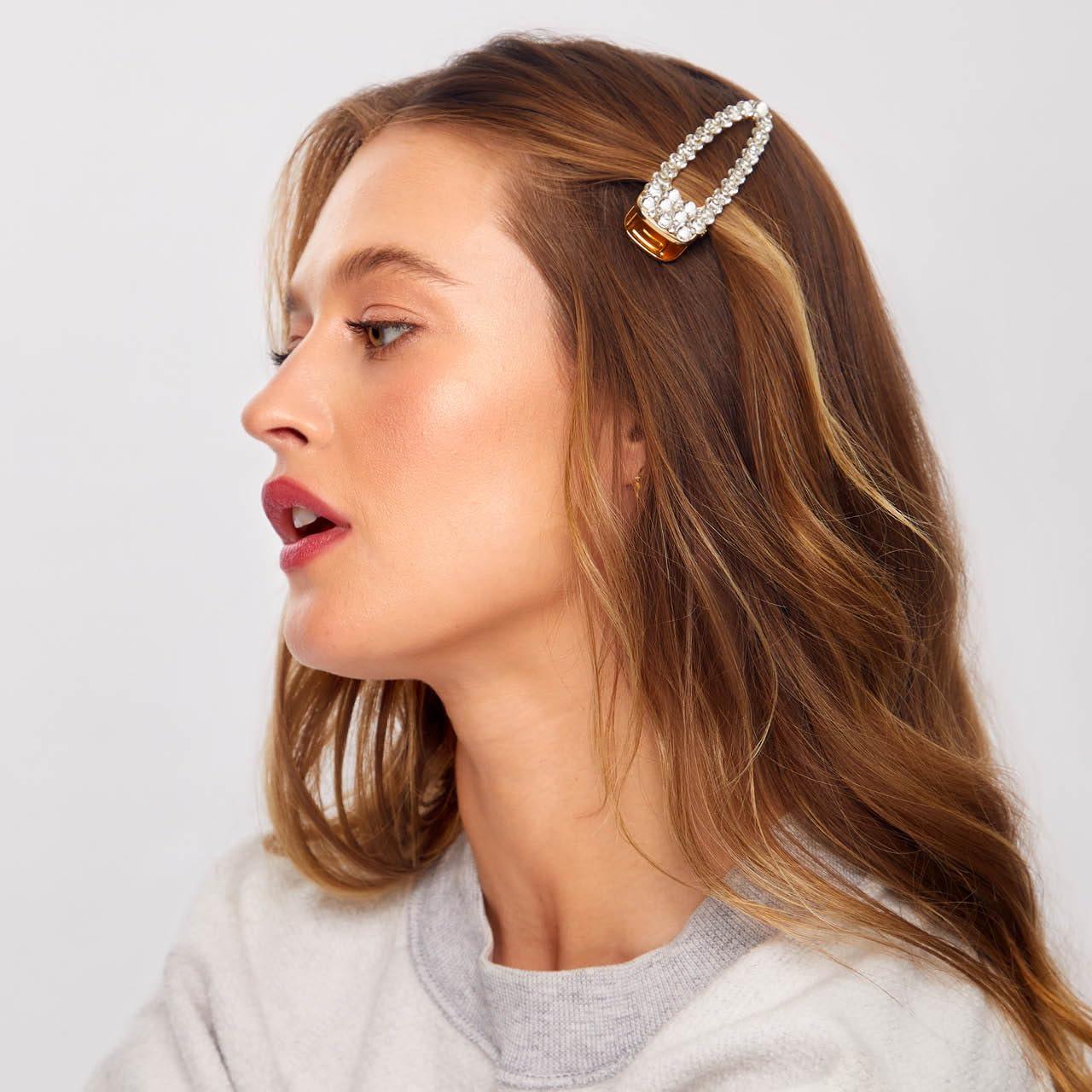 imageKitsch Large Rhinestone Hair Clips for Women Elegant Gold Hair Clip Easy to Open Alligator Hair Clips Pretty Metal Hair Clips for Styling Short Hair 1pc Gold