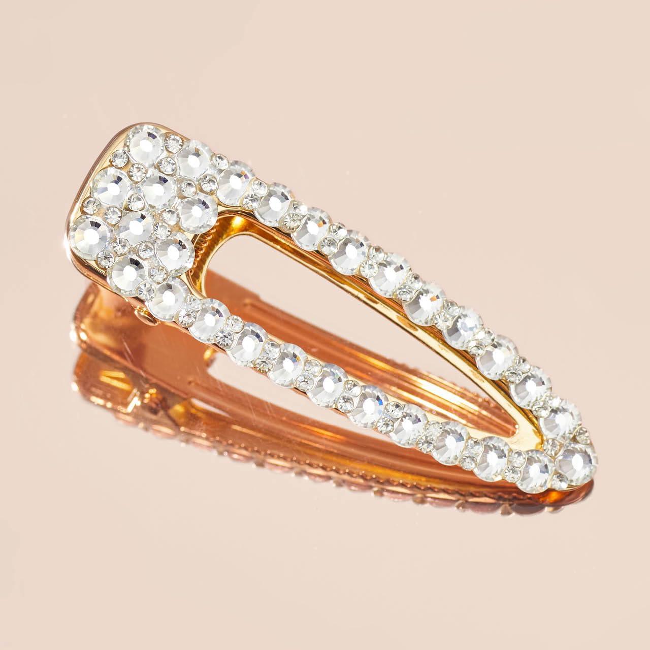 imageKitsch Large Rhinestone Hair Clips for Women Elegant Gold Hair Clip Easy to Open Alligator Hair Clips Pretty Metal Hair Clips for Styling Short Hair 1pc Gold