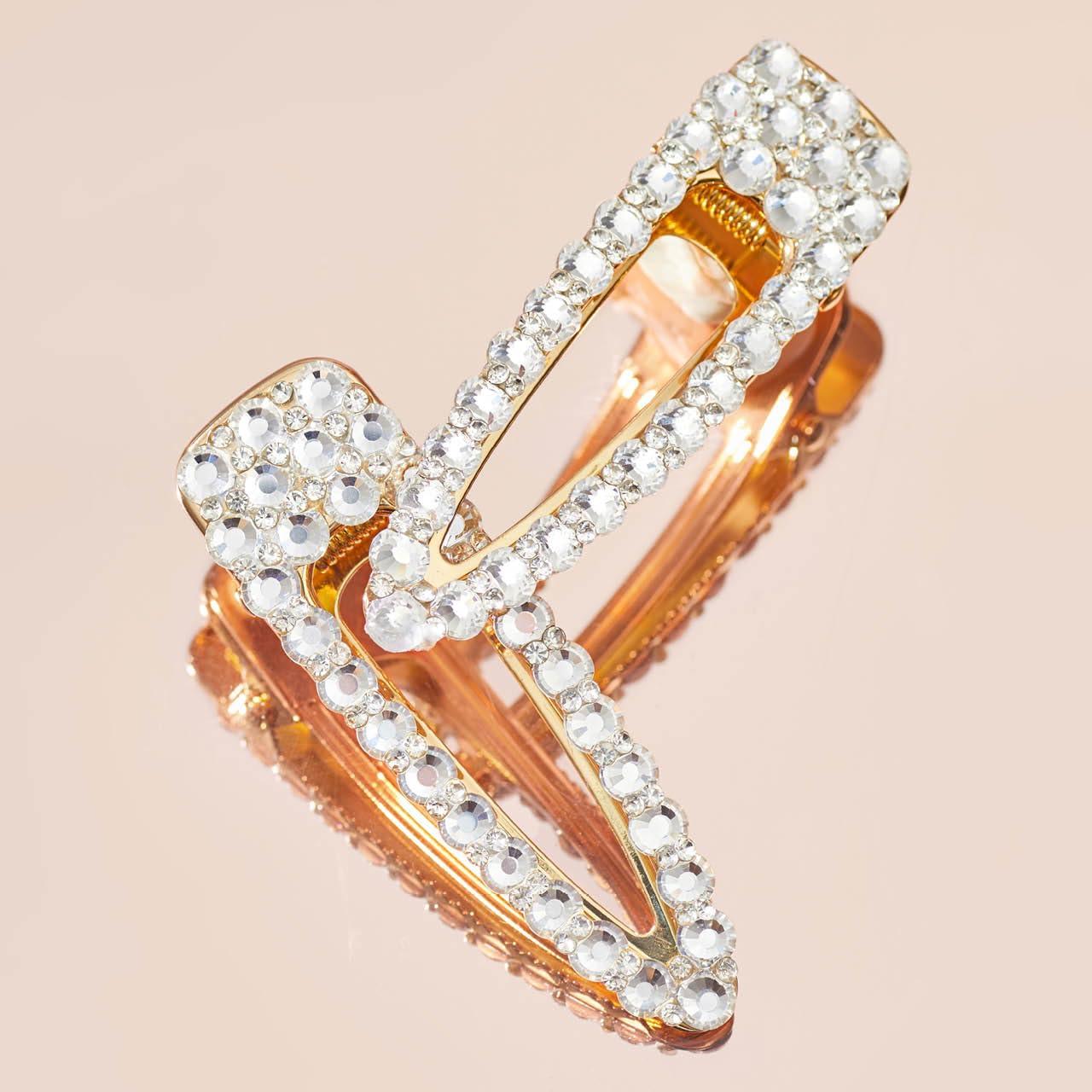 imageKitsch Large Rhinestone Hair Clips for Women Elegant Gold Hair Clip Easy to Open Alligator Hair Clips Pretty Metal Hair Clips for Styling Short Hair 1pc Gold