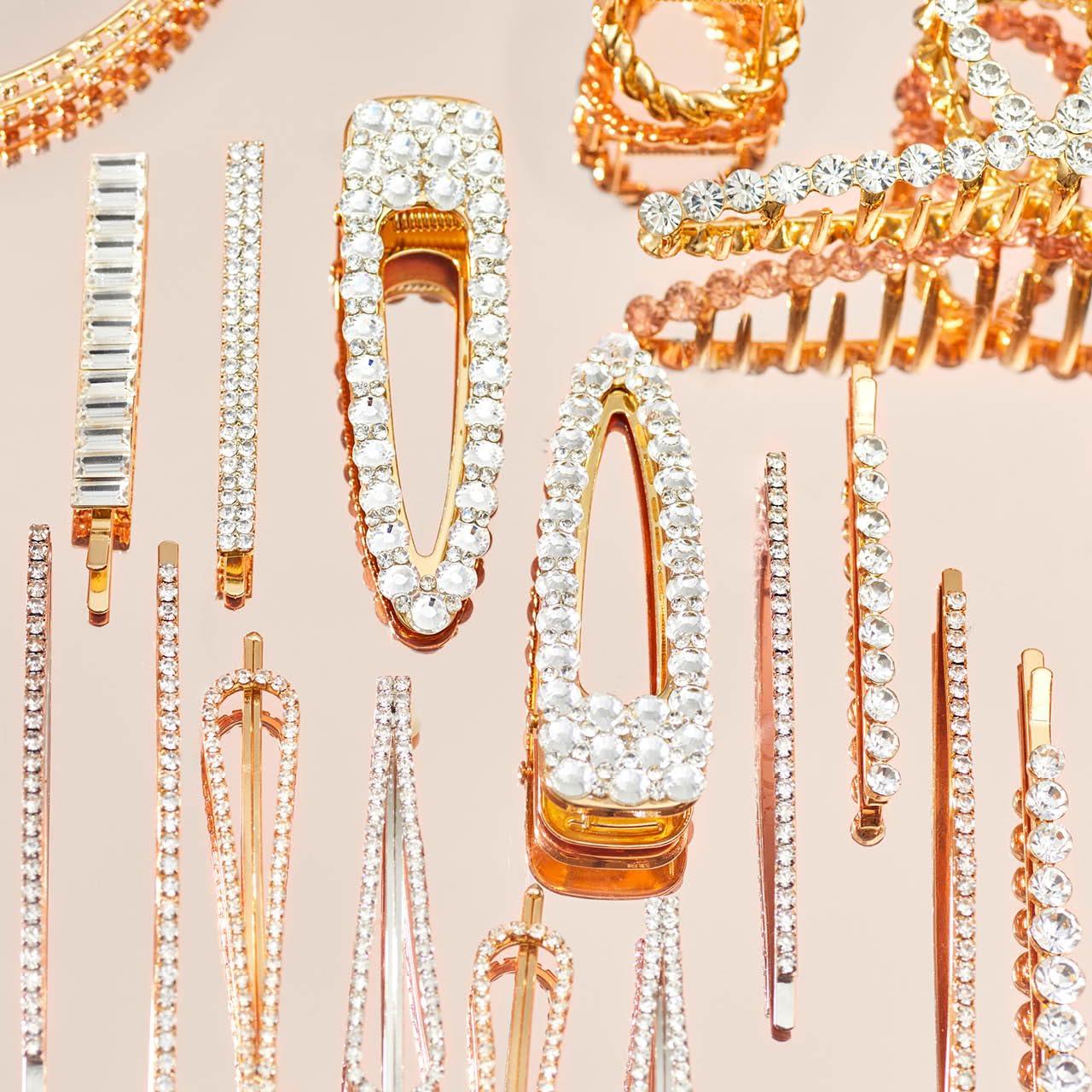 imageKitsch Large Rhinestone Hair Clips for Women Elegant Gold Hair Clip Easy to Open Alligator Hair Clips Pretty Metal Hair Clips for Styling Short Hair 1pc Gold