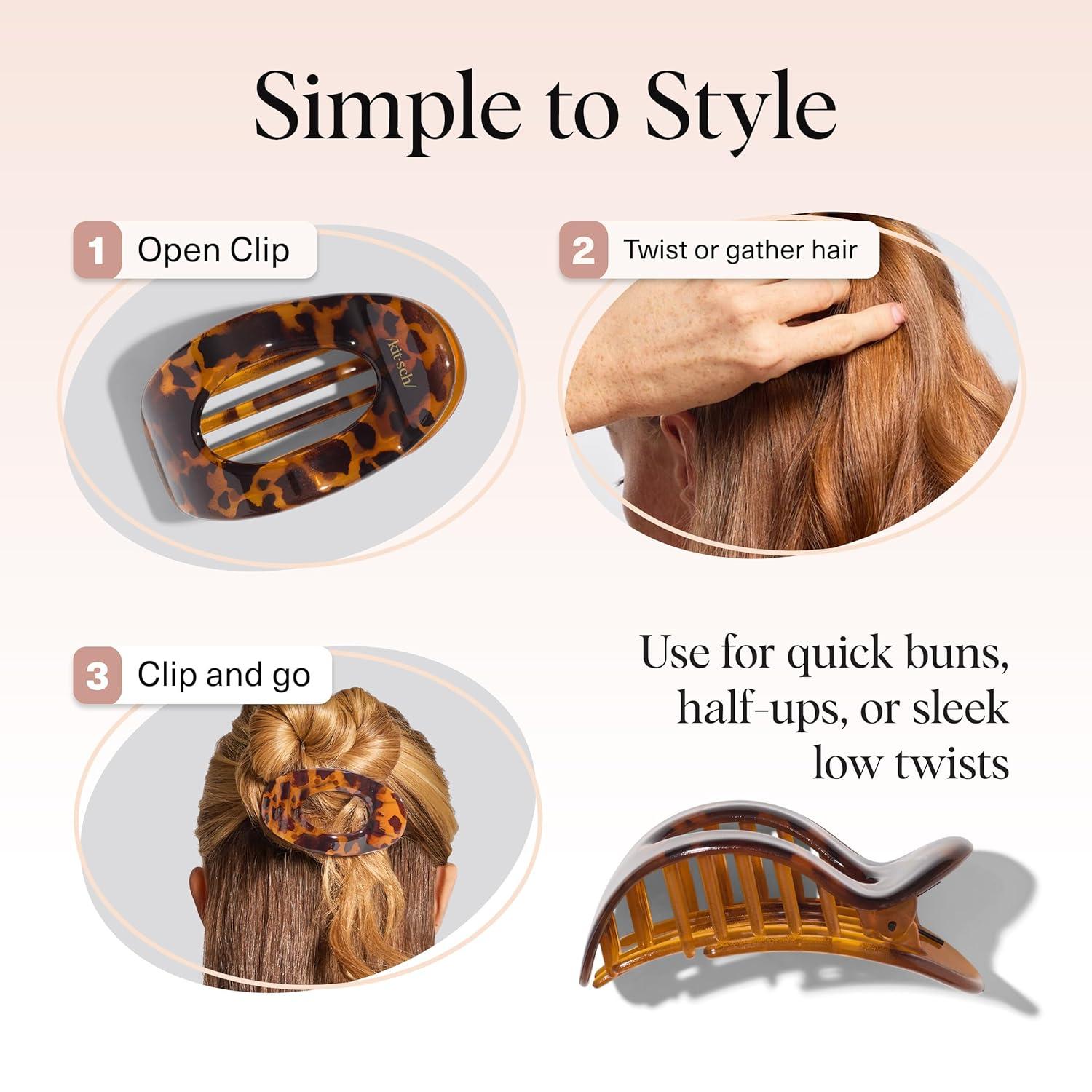 imageKitsch Medium Flat Claw Clips for Women  Stylish Flat Hair Clips Strong Hold for Thick ampamp Fine Hair  NonSlip for Secure Comfortable AllDay Wear  Ideal Gifts for Women  CherryMTortoise