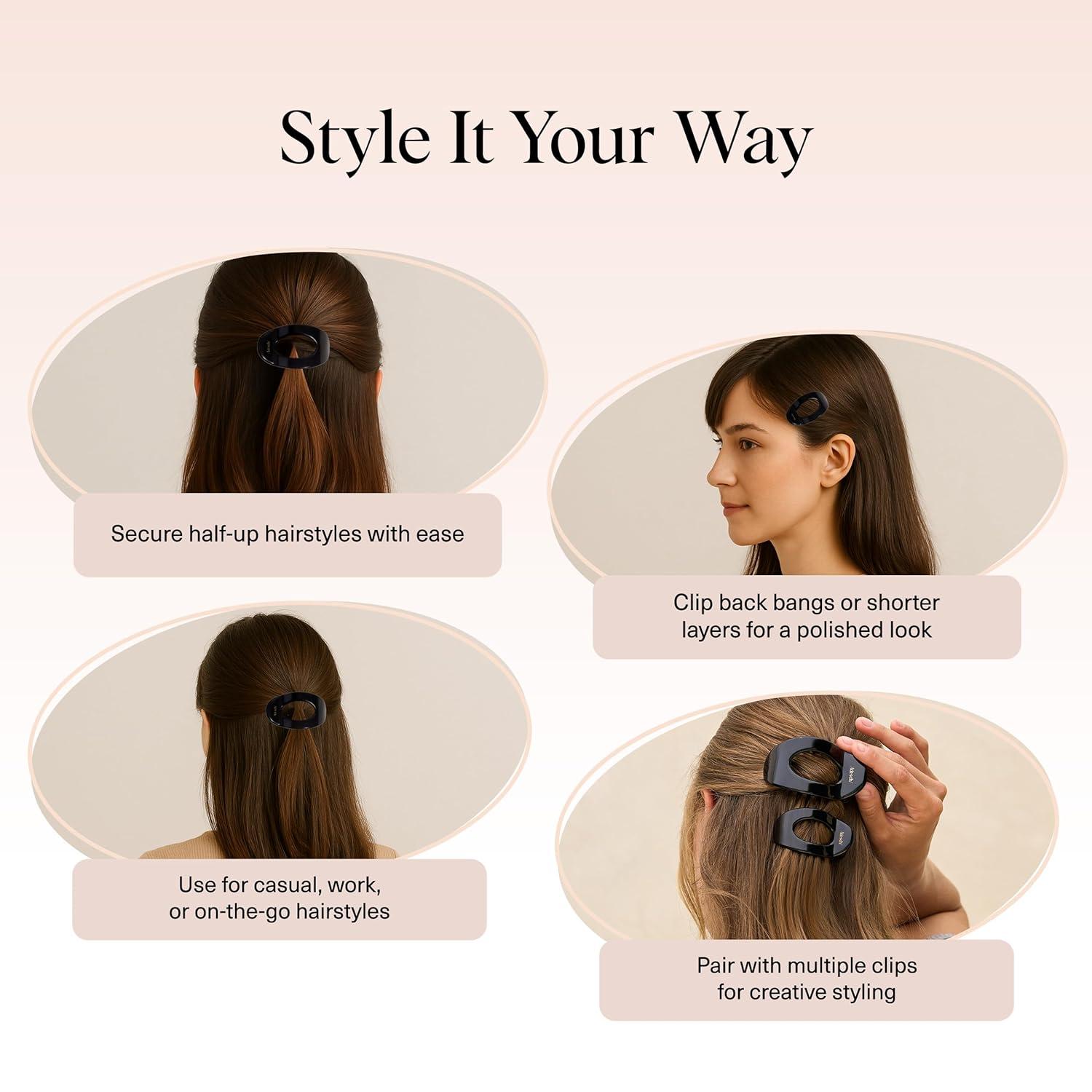 imageKitsch Medium Flat Claw Clips for Women  Stylish Flat Hair Clips Strong Hold for Thick ampamp Fine Hair  NonSlip for Secure Comfortable AllDay Wear  Ideal Gifts for Women  CherrySBlack
