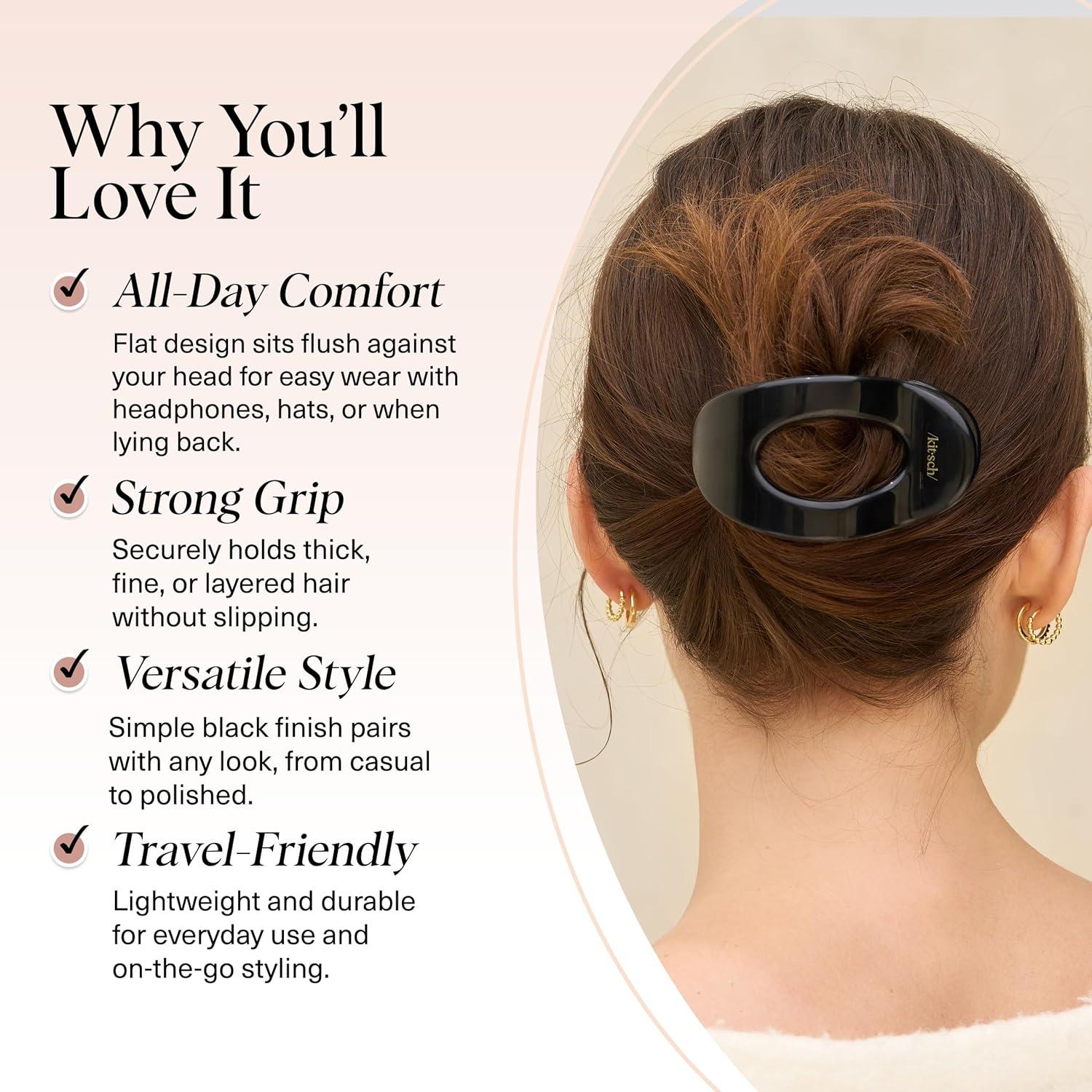 imageKitsch Medium Flat Claw Clips for Women  Stylish Flat Hair Clips Strong Hold for Thick ampamp Fine Hair  NonSlip for Secure Comfortable AllDay Wear  Ideal Gifts for Women  CherryMBlack