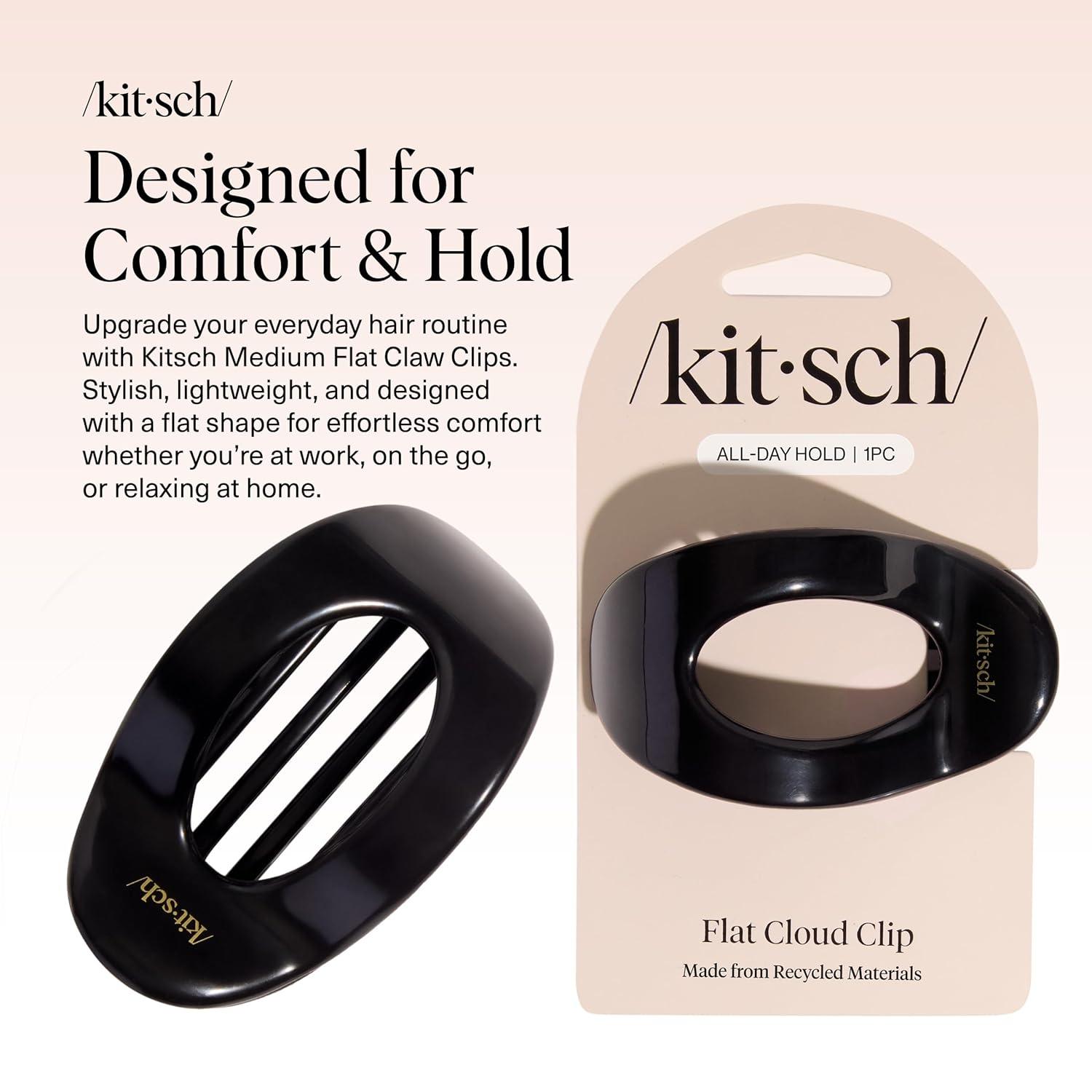 imageKitsch Medium Flat Claw Clips for Women  Stylish Flat Hair Clips for Women Strong Hold for Thick ampamp Fine Hair  NonSlip for Secure Comfortable AllDay Wear  BlackMBlack