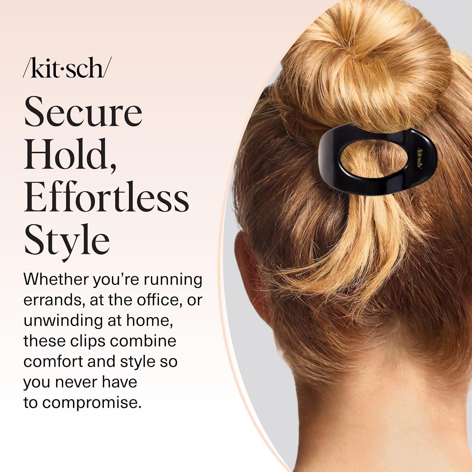 imageKitsch Medium Flat Claw Clips for Women  Stylish Flat Hair Clips for Women Strong Hold for Thick ampamp Fine Hair  NonSlip for Secure Comfortable AllDay Wear  BlackSBlack