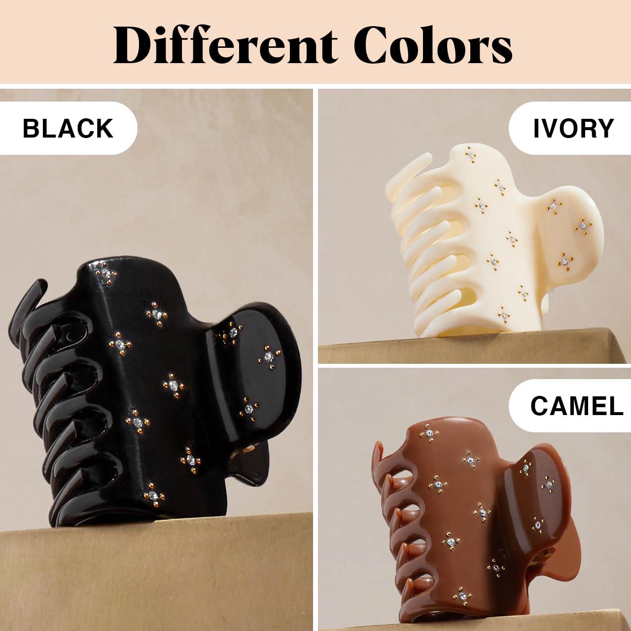 imageKitsch Medium Hair Clips for Women  Strong Hold Claw Clips for Thick or Thin Hair  Recycled Plastic NonSlip Durable  Cherry Print  Ideal Gifts for Women  1pcRhinestone Black